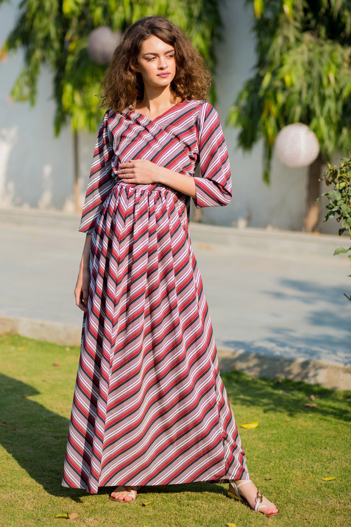 Maze Striped Maternity & Nursing Wrap Dress - Chenance