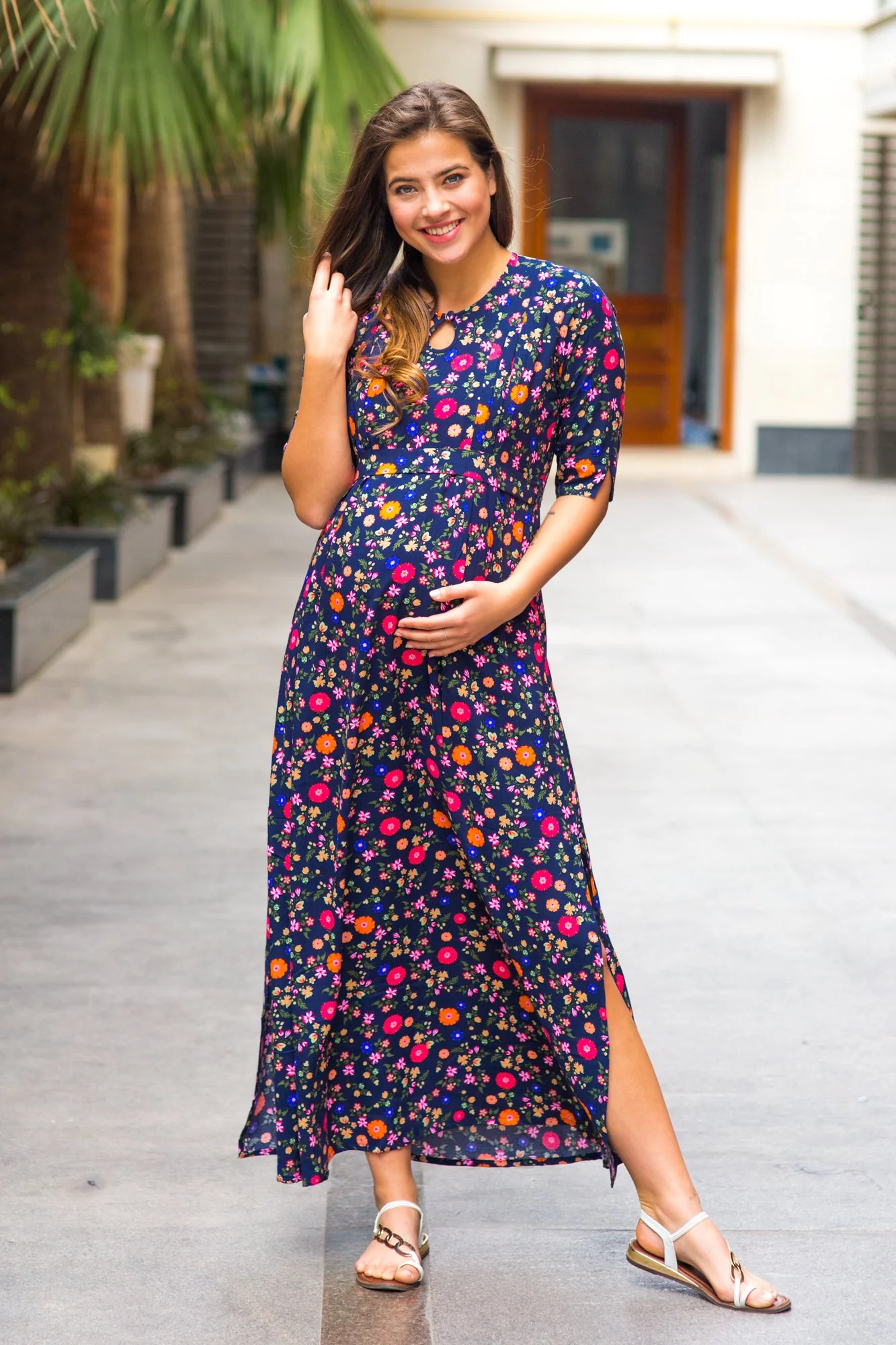 Chirpy Eden Side Slit Concealed Zips Feeding Dress - Chenance