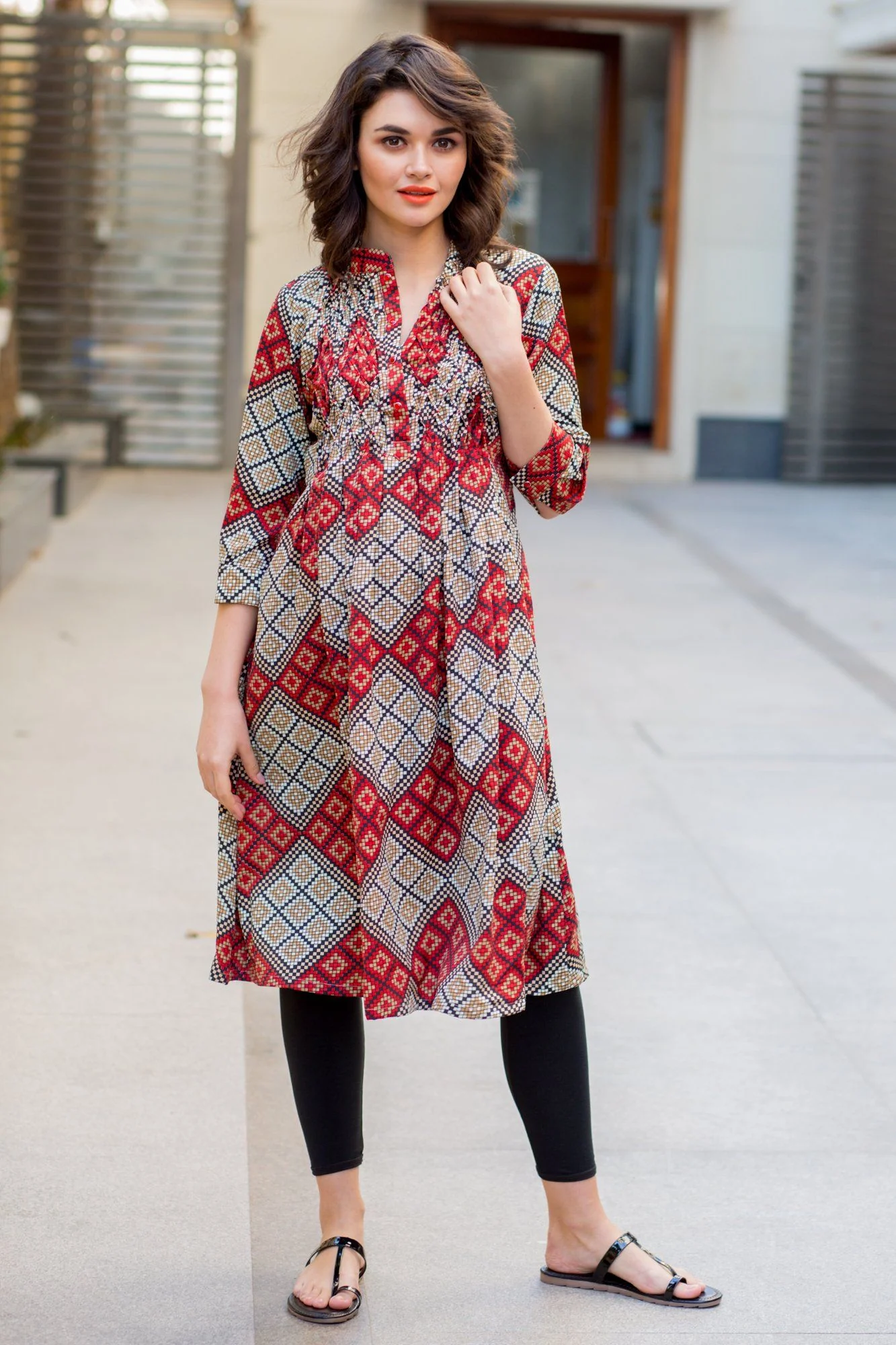 Mesh Print Maternity & Nursing Kurta - Chenance
