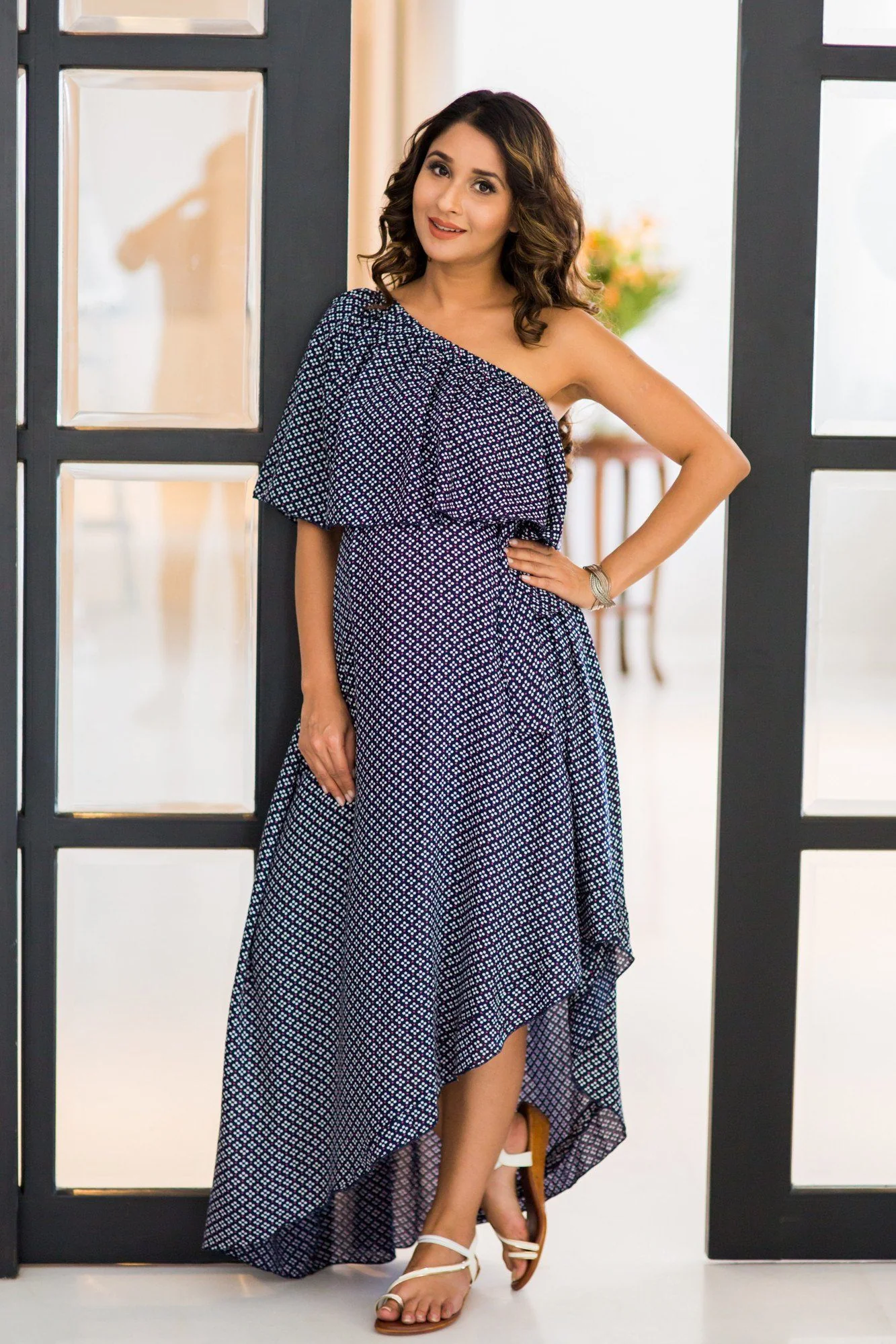 Floral Print Side Shoulder Hi Low Maternity Maxi Dress - Chenance