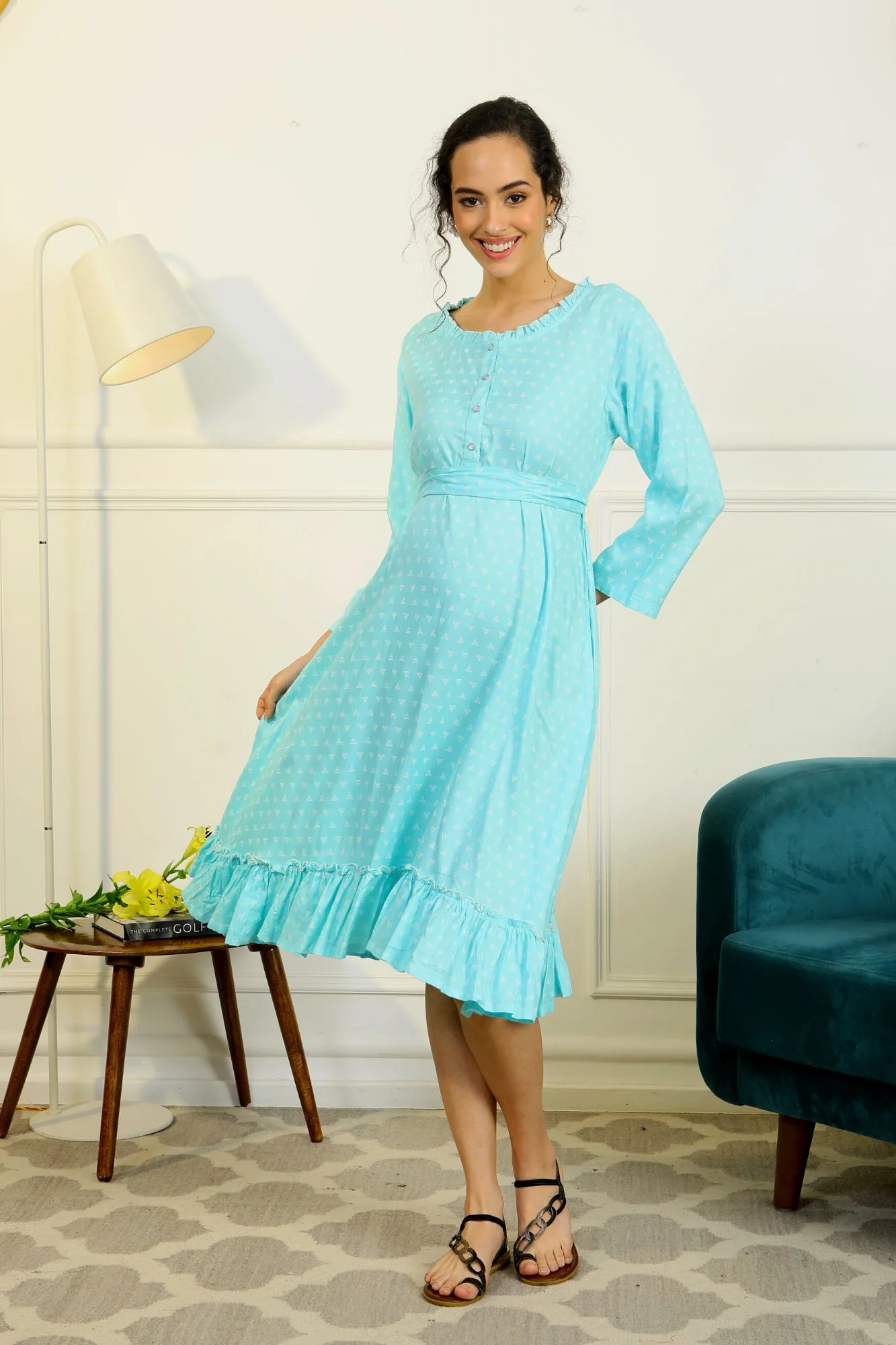 Comfy Mint Triangle Maternity & Nursing Night Dress - Chenance