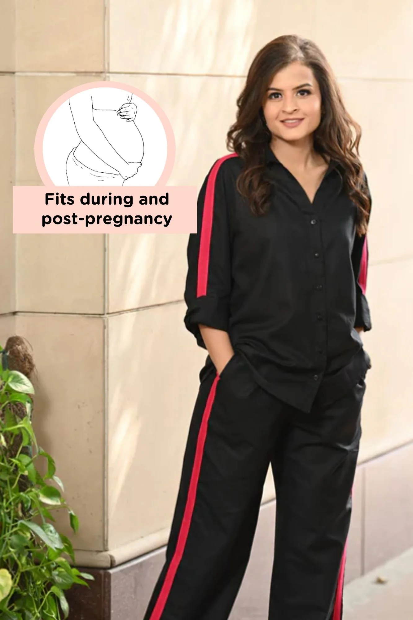 Black & Fuchsia Maternity & Nursing Coord Set (Cotton Linen) (2 pc) - Chenance