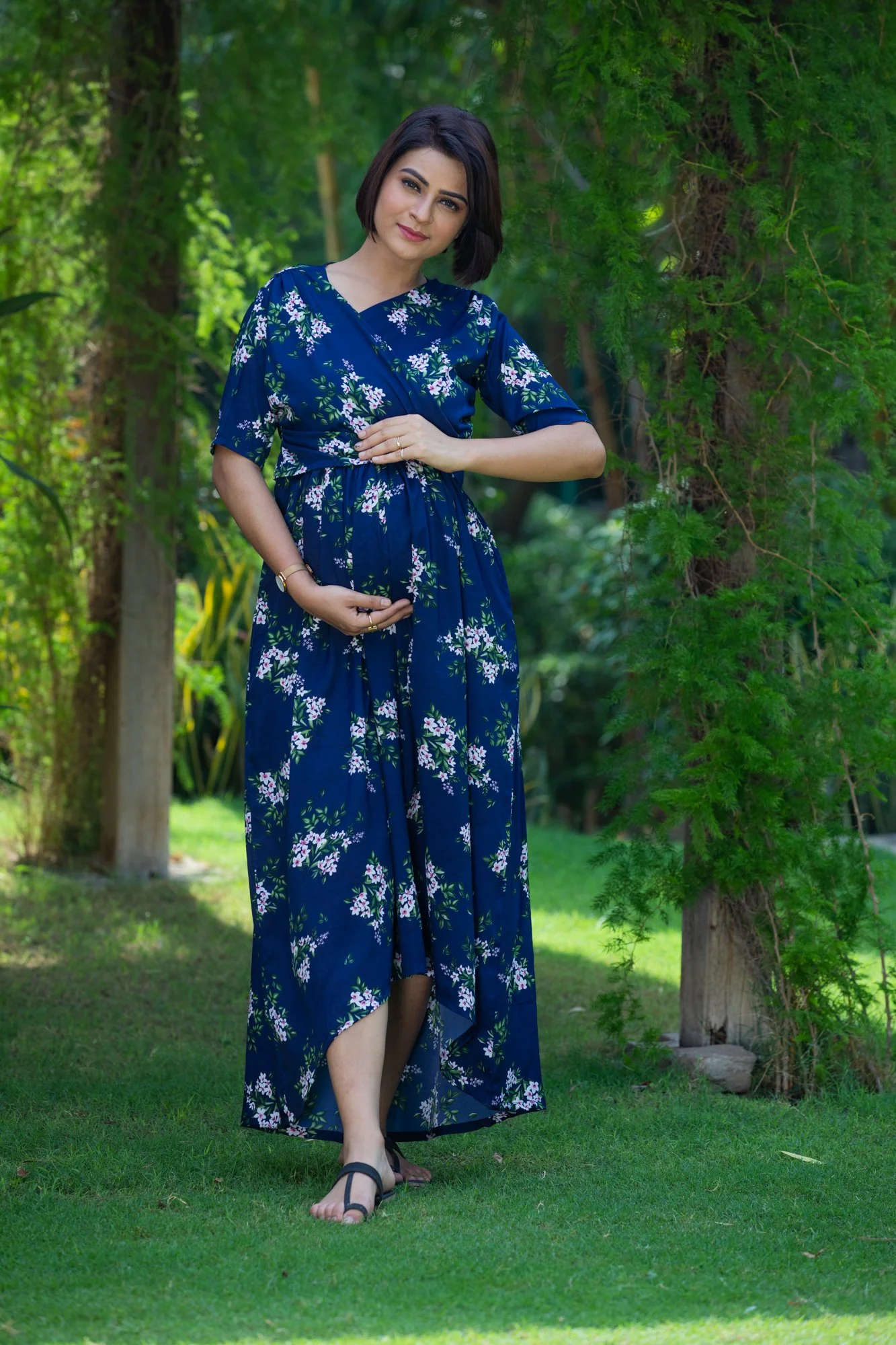 Berry Blue Hi-Low Maternity & Nursing Wrap Dress - Chenance