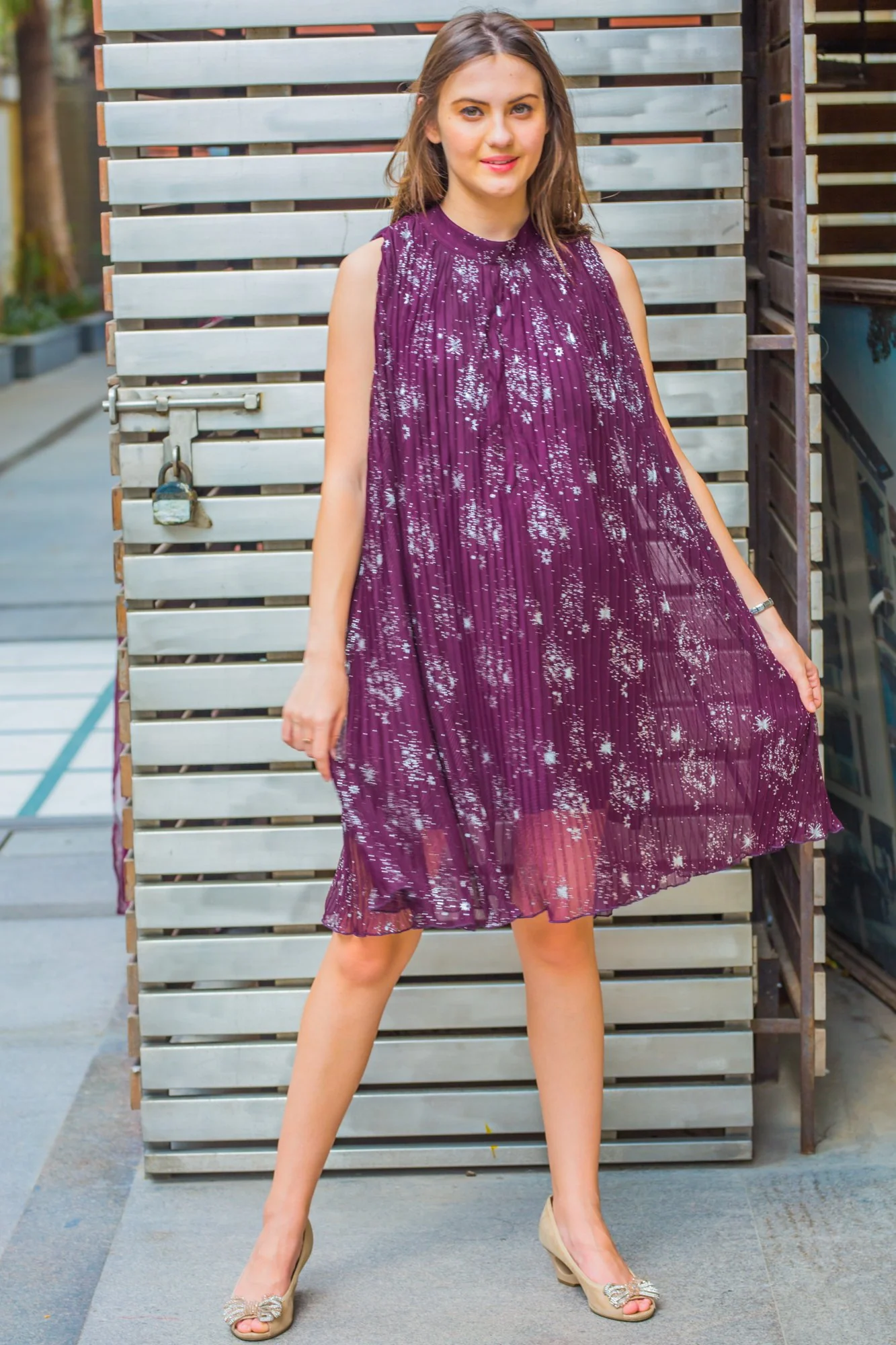 Premium Mulberry Pleated Maternity & Nursing Dress - Chenance