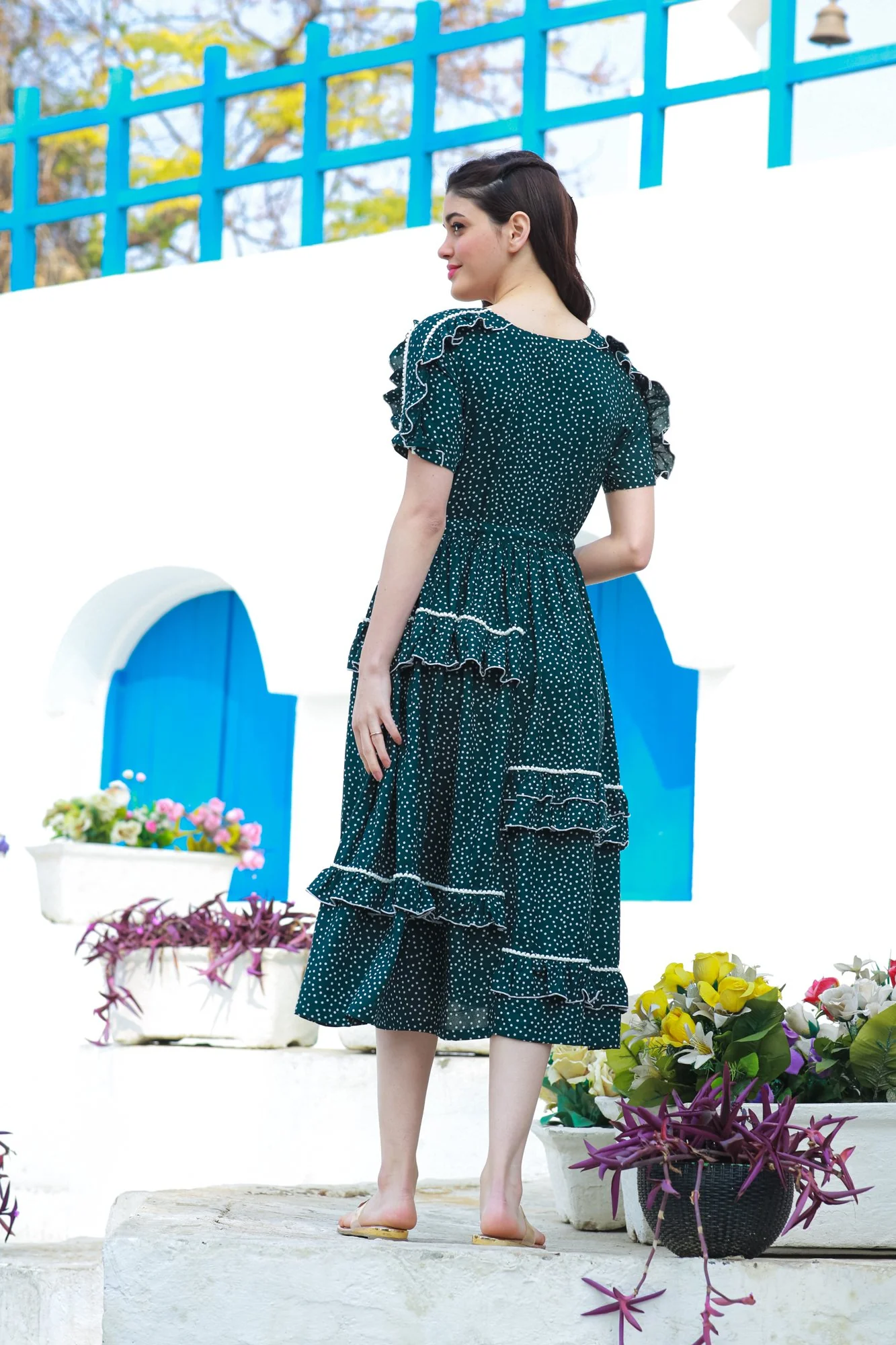 Fern Polka Multilayer Maternity & Nursing Frill Dress - Chenance