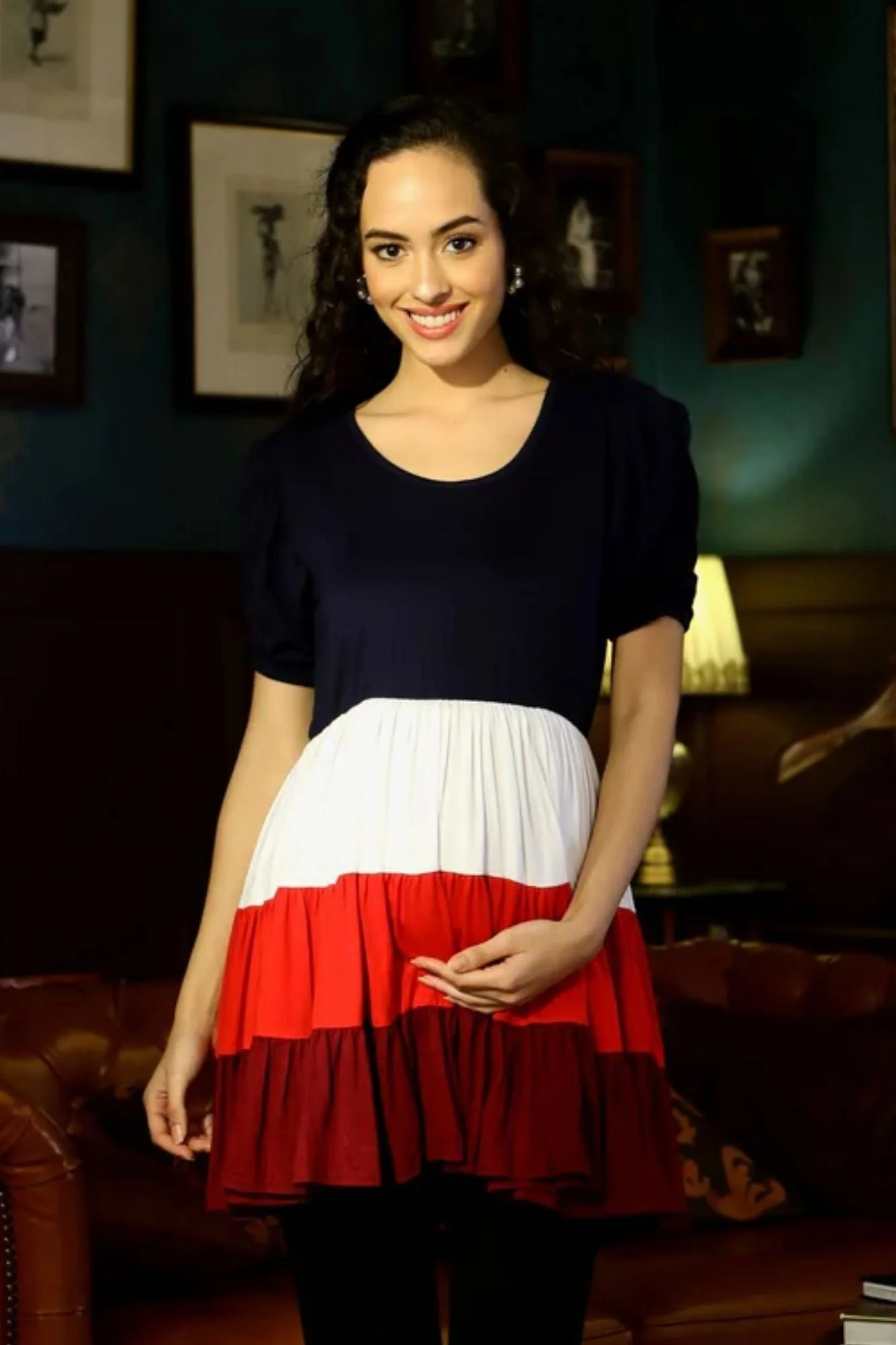 Charming Breezy Black & Red Layered Maternity Top - Chenance