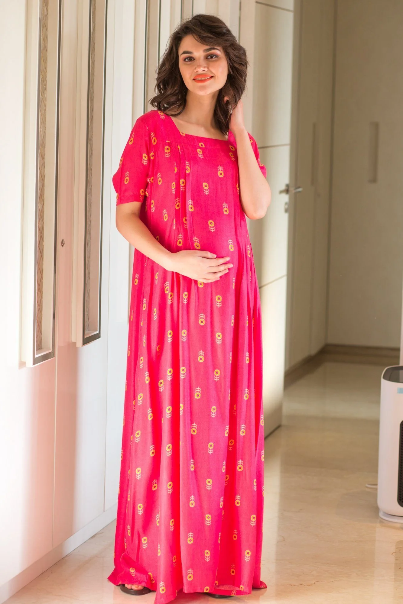 Delicate Pink Maternity & Nursing Night Dress - Chenance