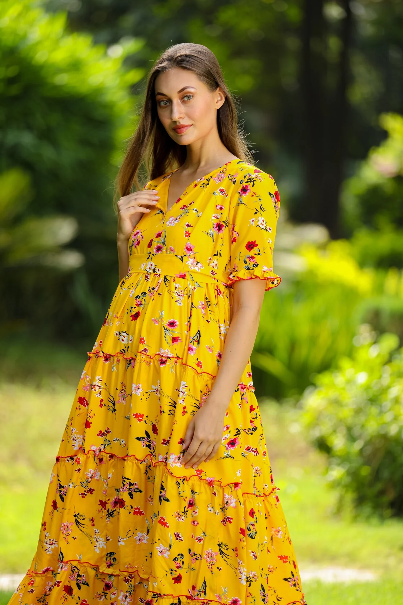 Tuscany Bloom Maternity & Nursing Frill Dress - Chenance