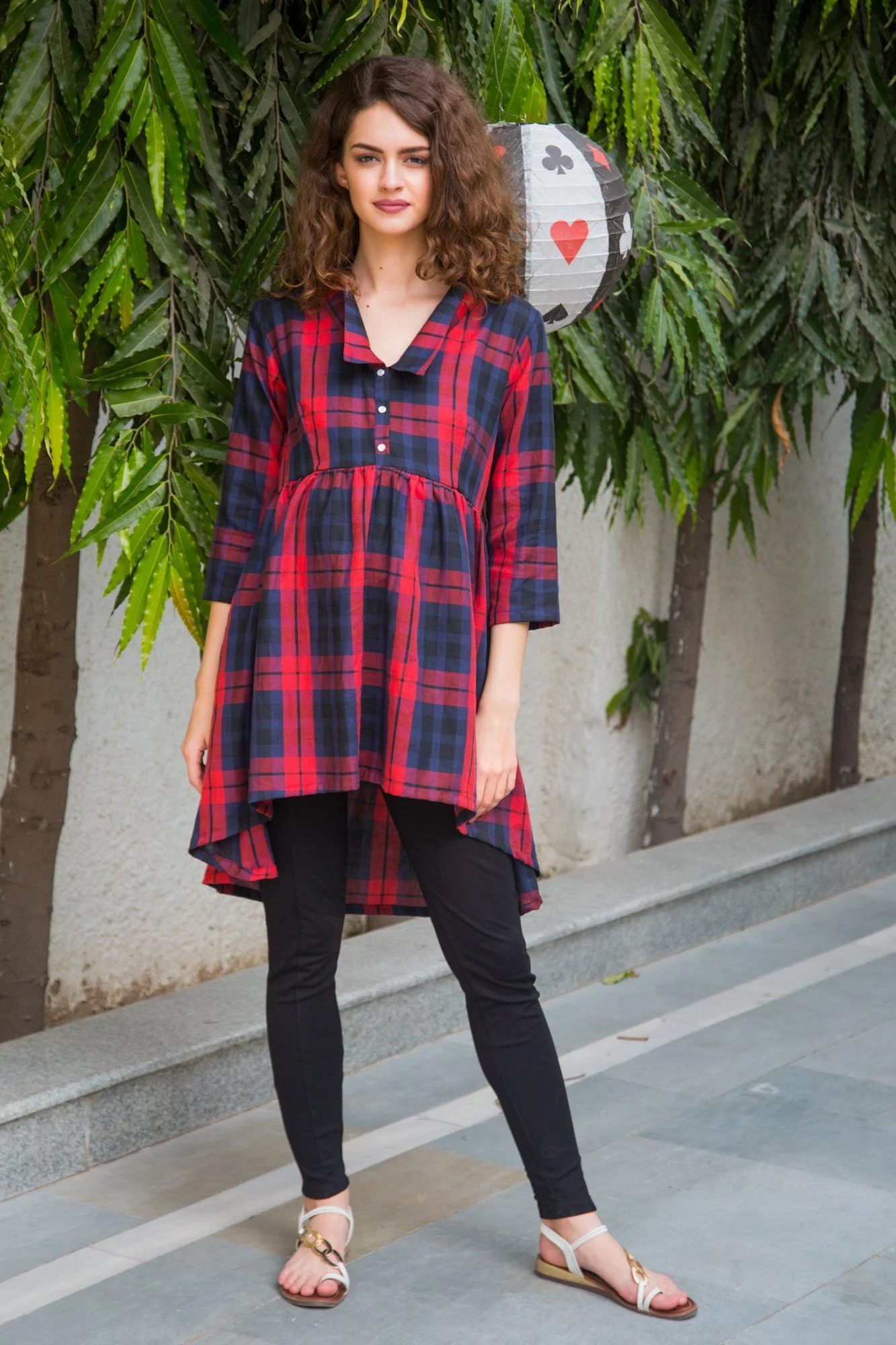 Scarlet Plaid Gathered  Maternity & Nursing Top - Chenance