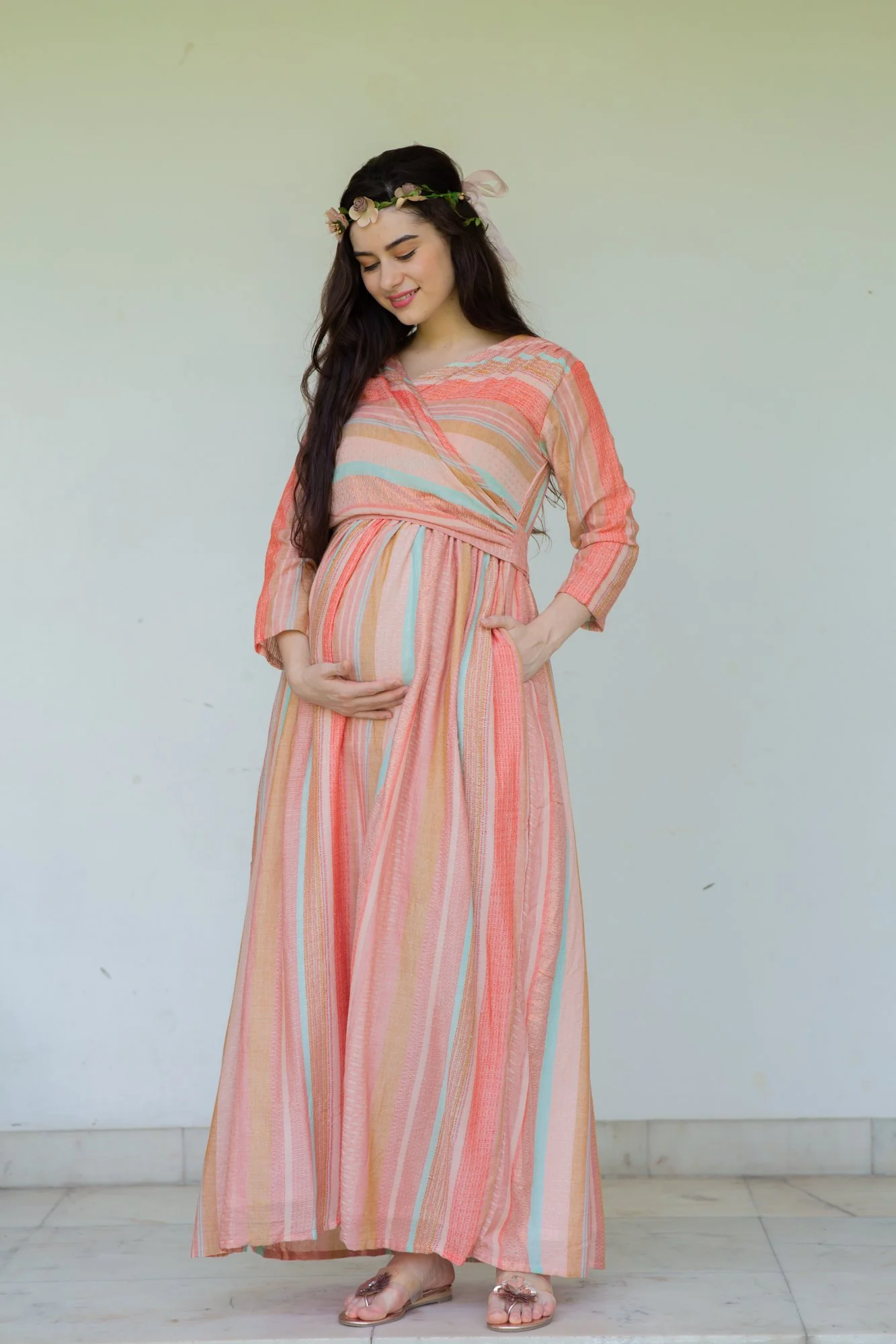 Striped Berry Maternity & Nursing Wrap Dress - Chenance