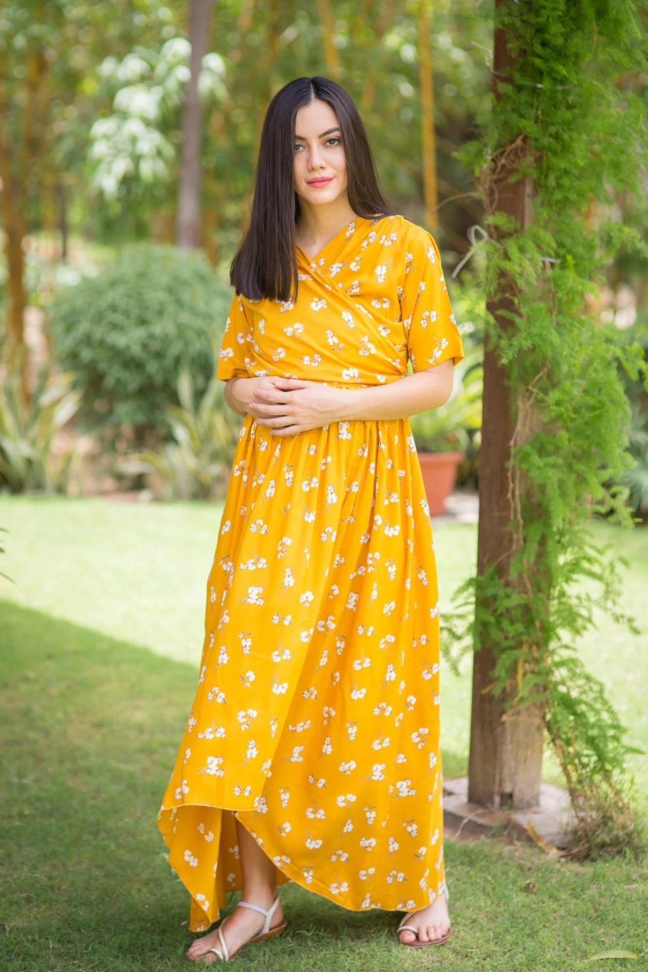 Tuscan Floral High-Low Maternity & Nursing Wrap Dress - Chenance