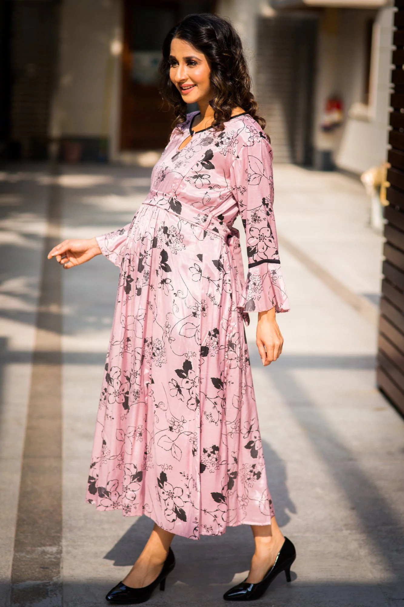 Salmon Pink Concealed Zips Maternity & Nursing Versatile Kurta Dress - Chenance