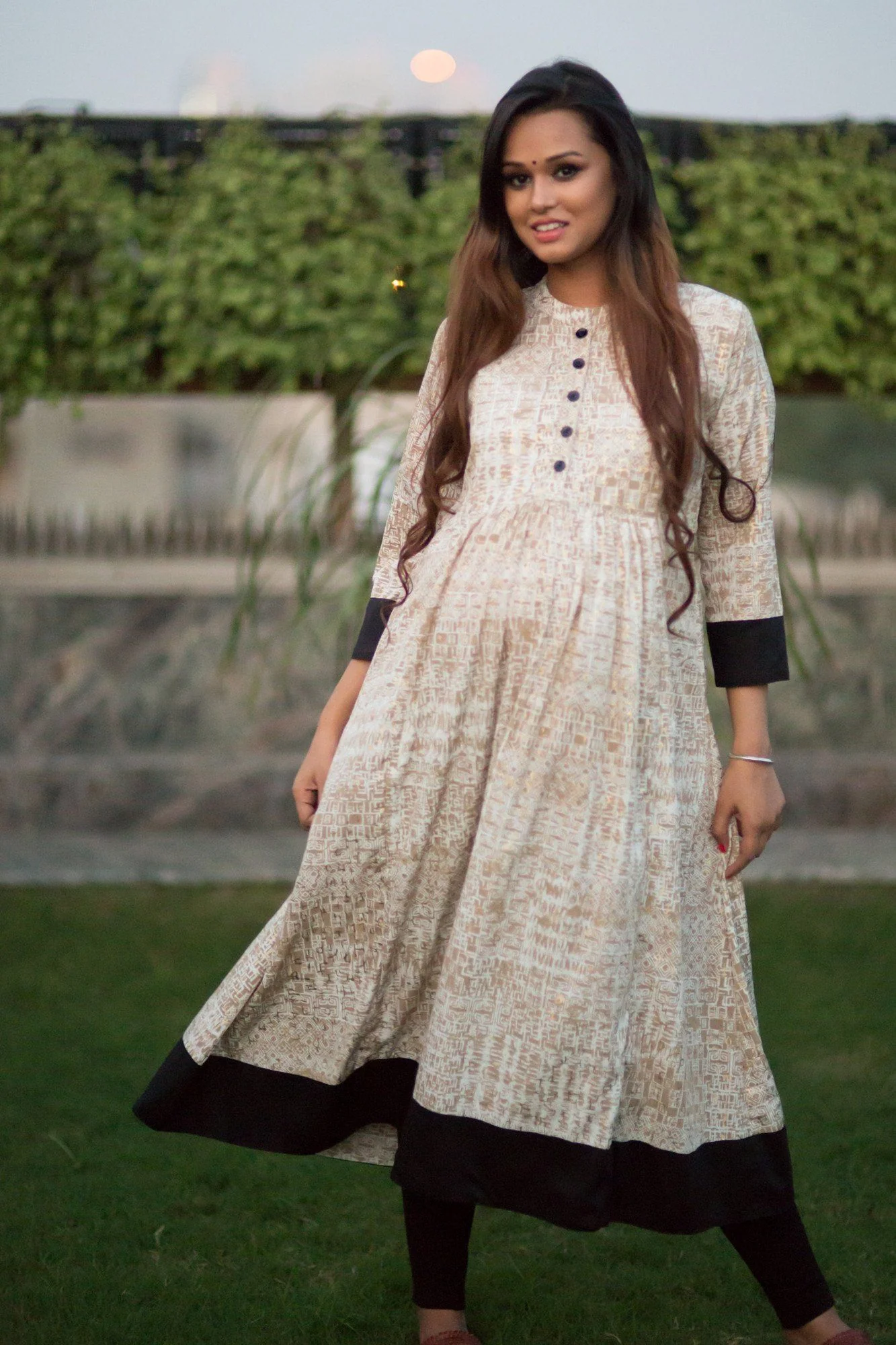 White and Gold Maternity & Nursing Kurta - Chenance