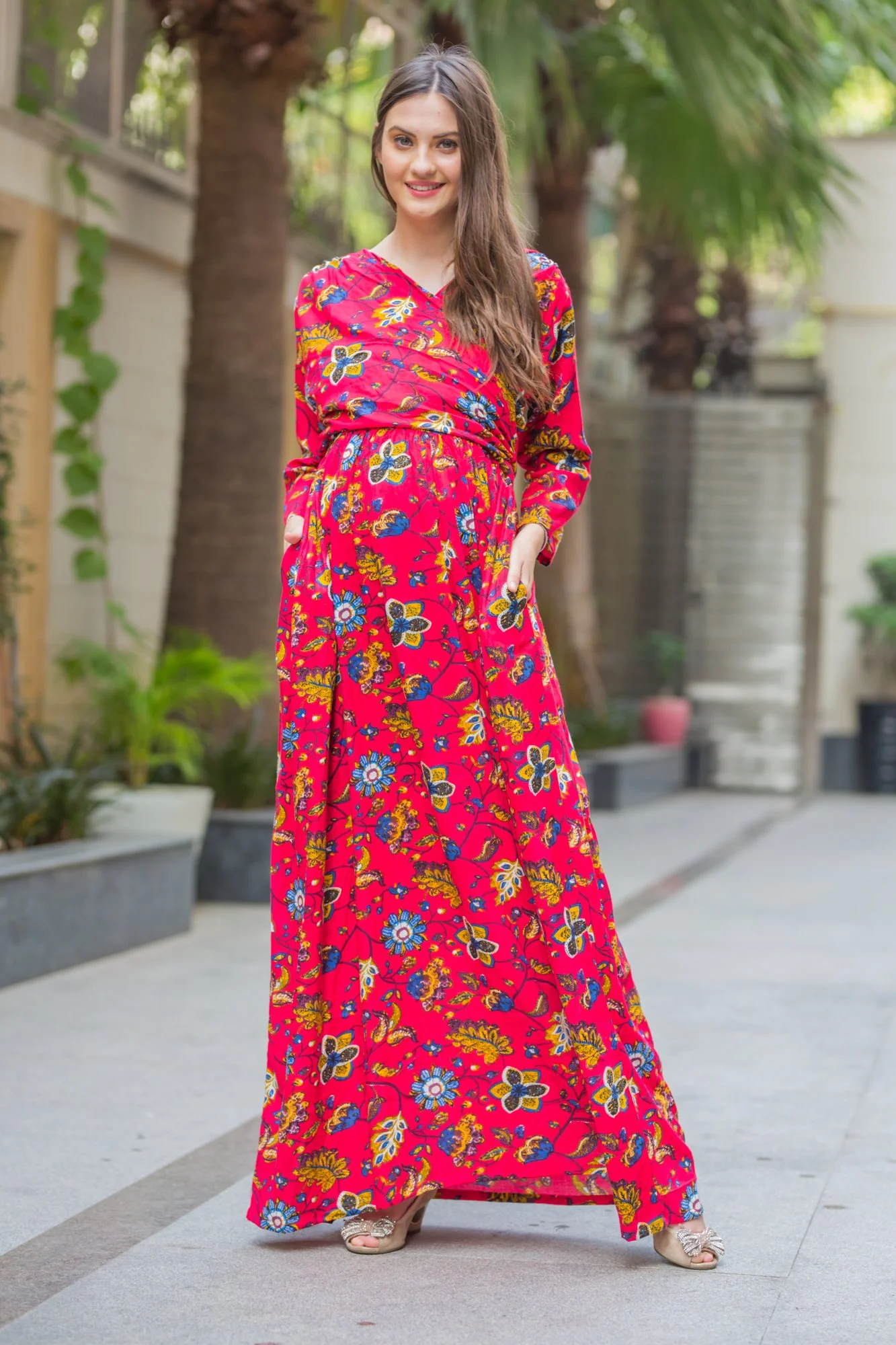 Daisy Red Maternity & Nursing Wrap Dress - Chenance