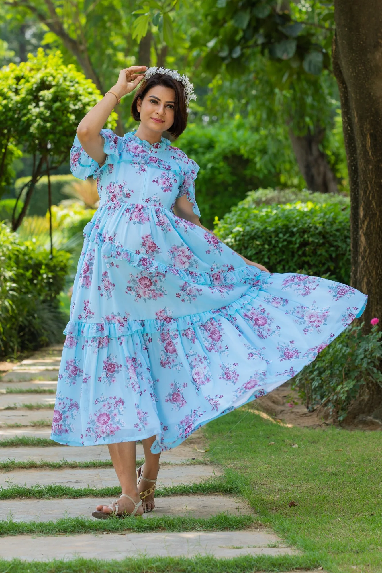 Baby Blue Mist Maternity & Nursing Frill Dress - Chenance