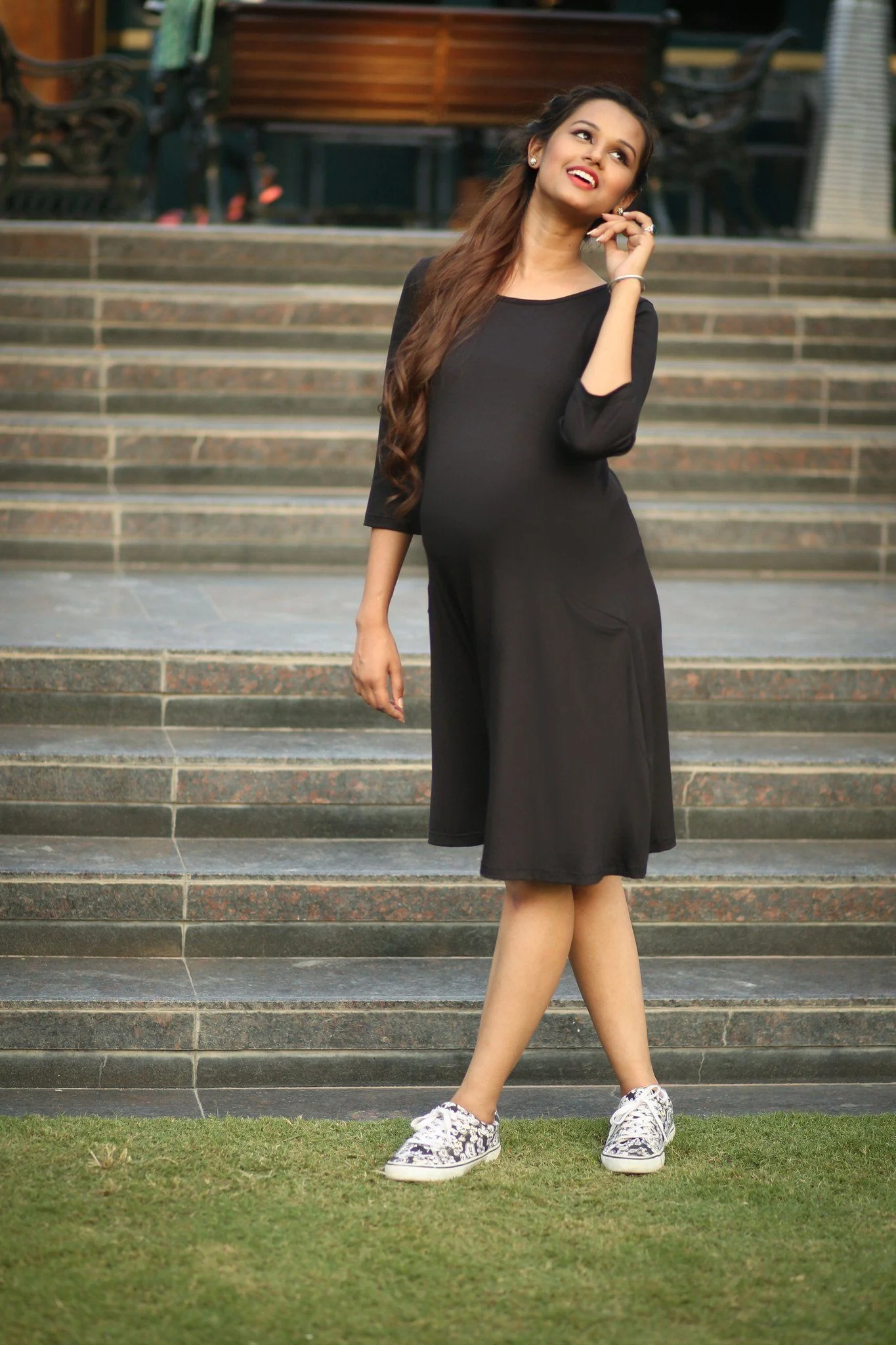 Black Pocket Maternity Dress - Chenance