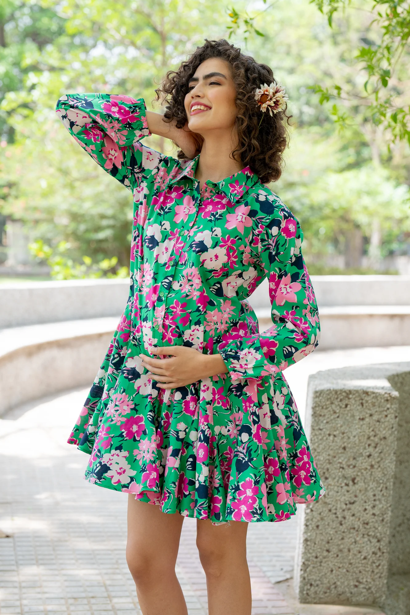 Breezy Spring Blossom Maternity & Nursing Shirt Dress - Chenance