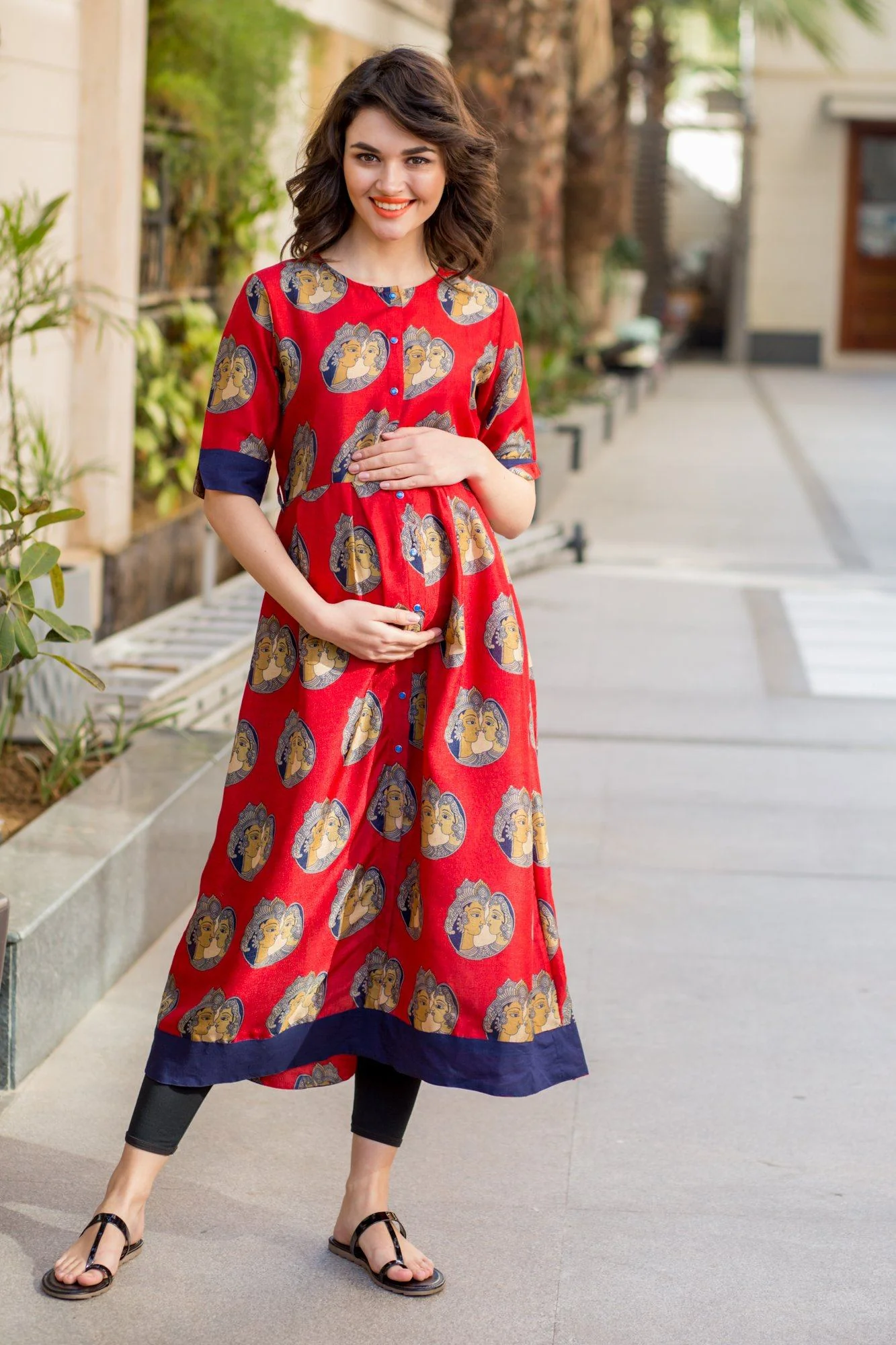 Classical Red Manipuri Silk Maternity and Nursing Kurta - Chenance