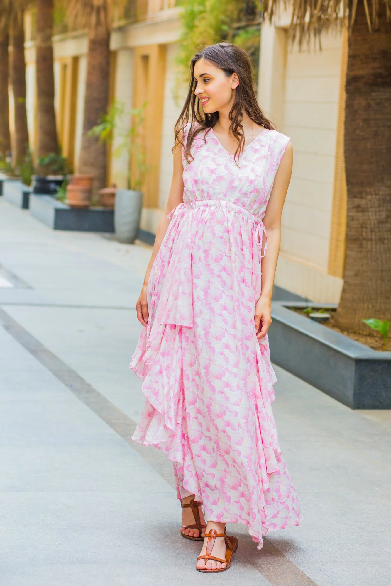 Serene Pink Blossom Flow Dress - Chenance
