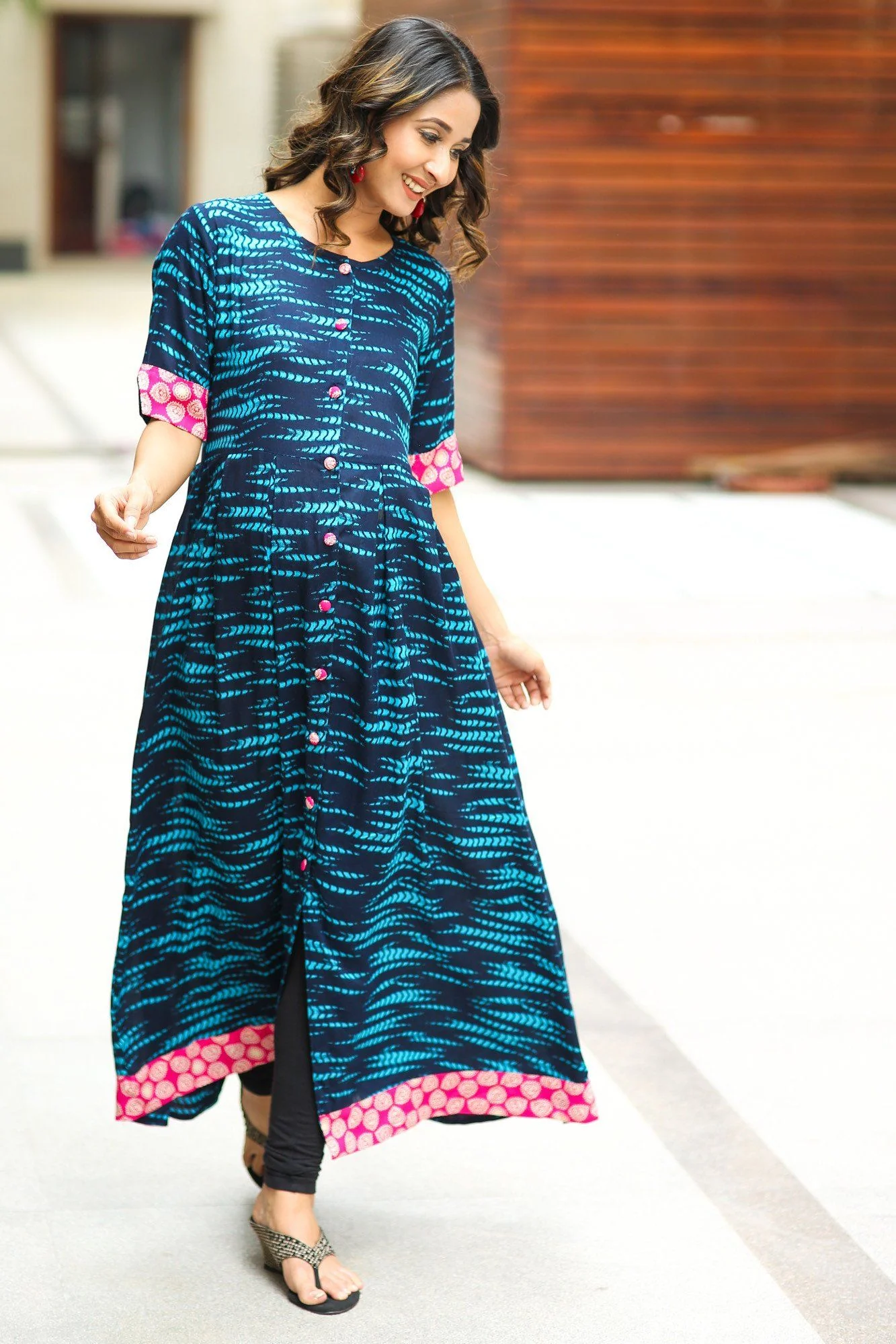 Deep Blue Dyed Maternity and Nursing Kurta - Chenance