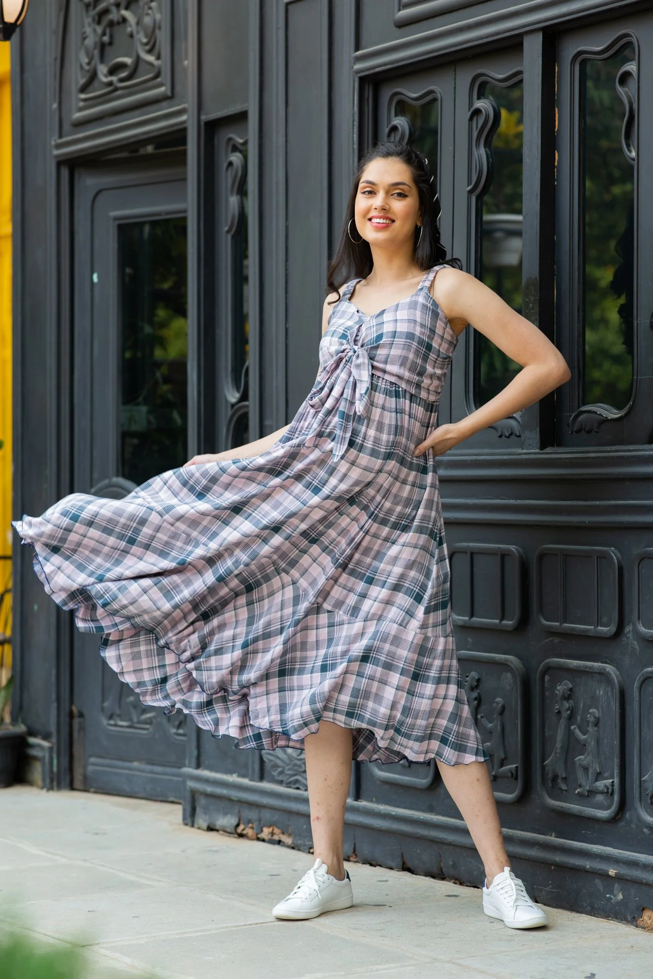 Arctic Plaid Dual Bow Maternity Dress - Chenance