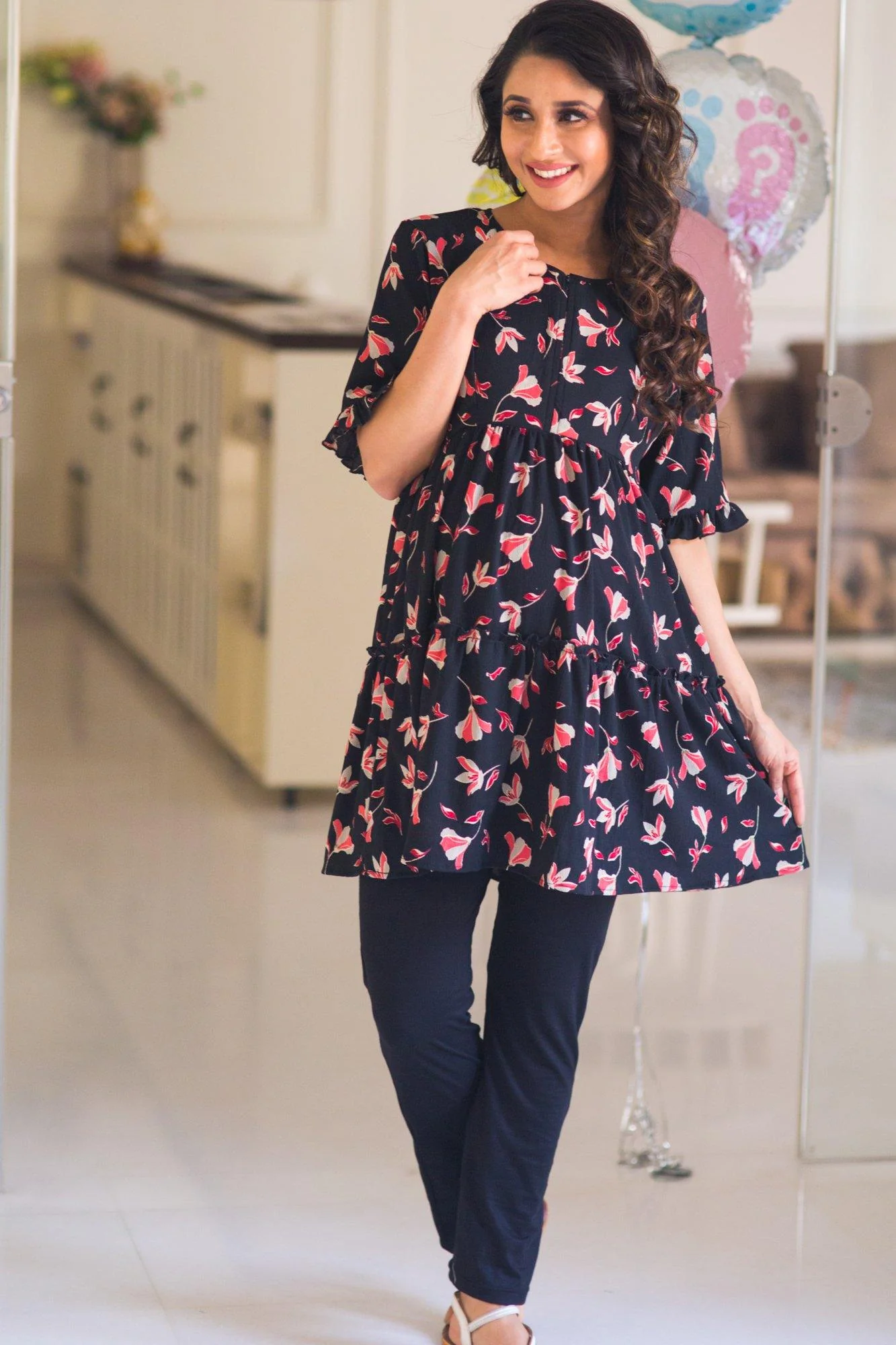 Midnight Floral Layered Nursing Top - Chenance