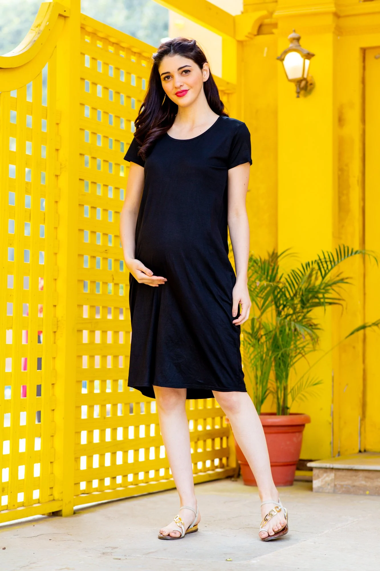 Little Black Stretchable Maternity Night Dress - Chenance