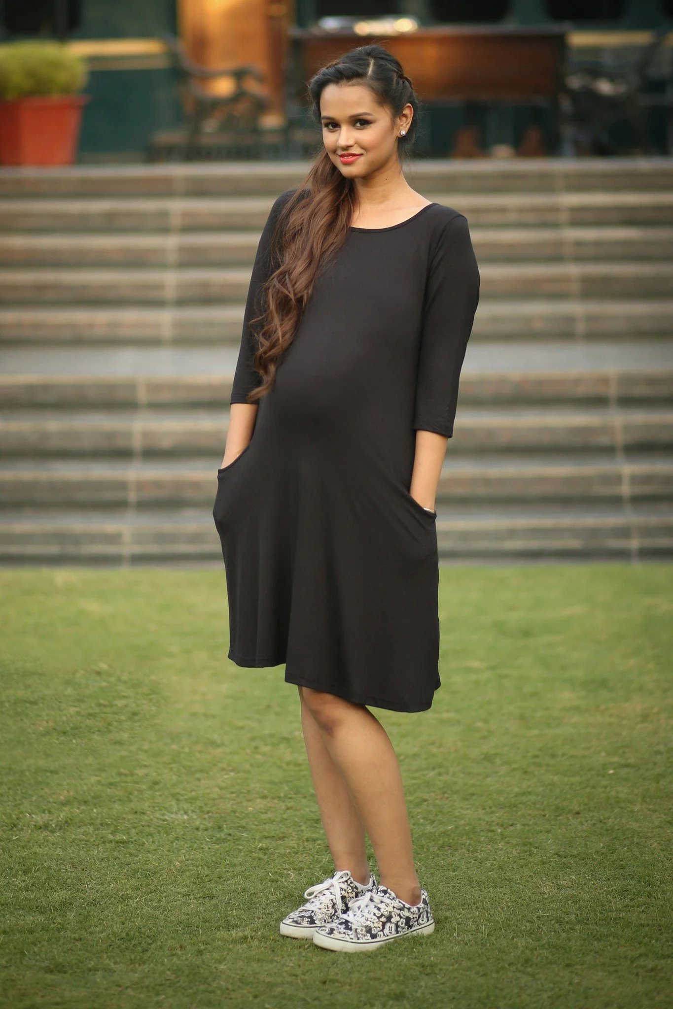 Black Pocket Maternity Dress - Chenance
