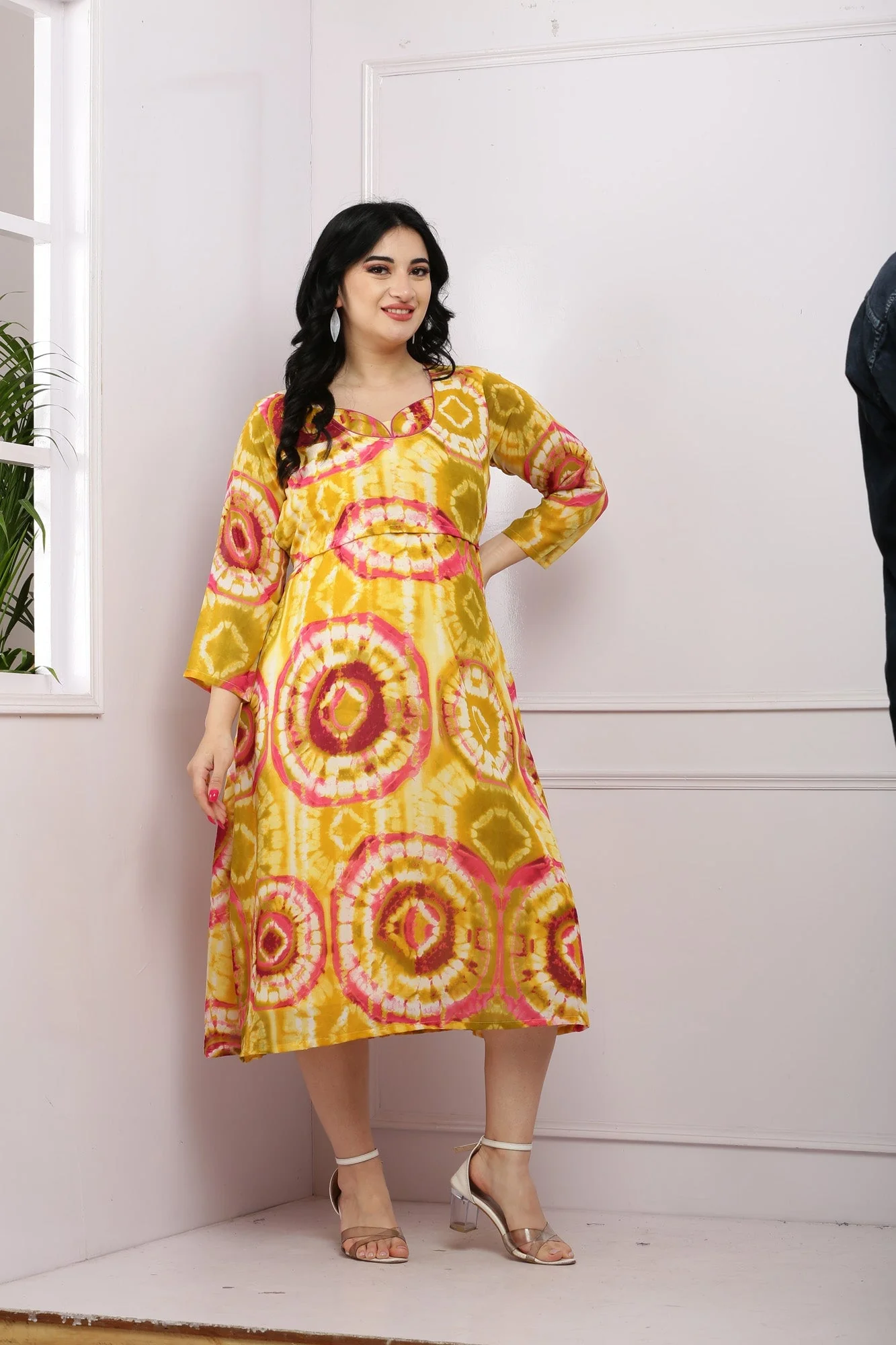 Classy Yellow Tie & Dye Nursing Flap Dress - Chenance