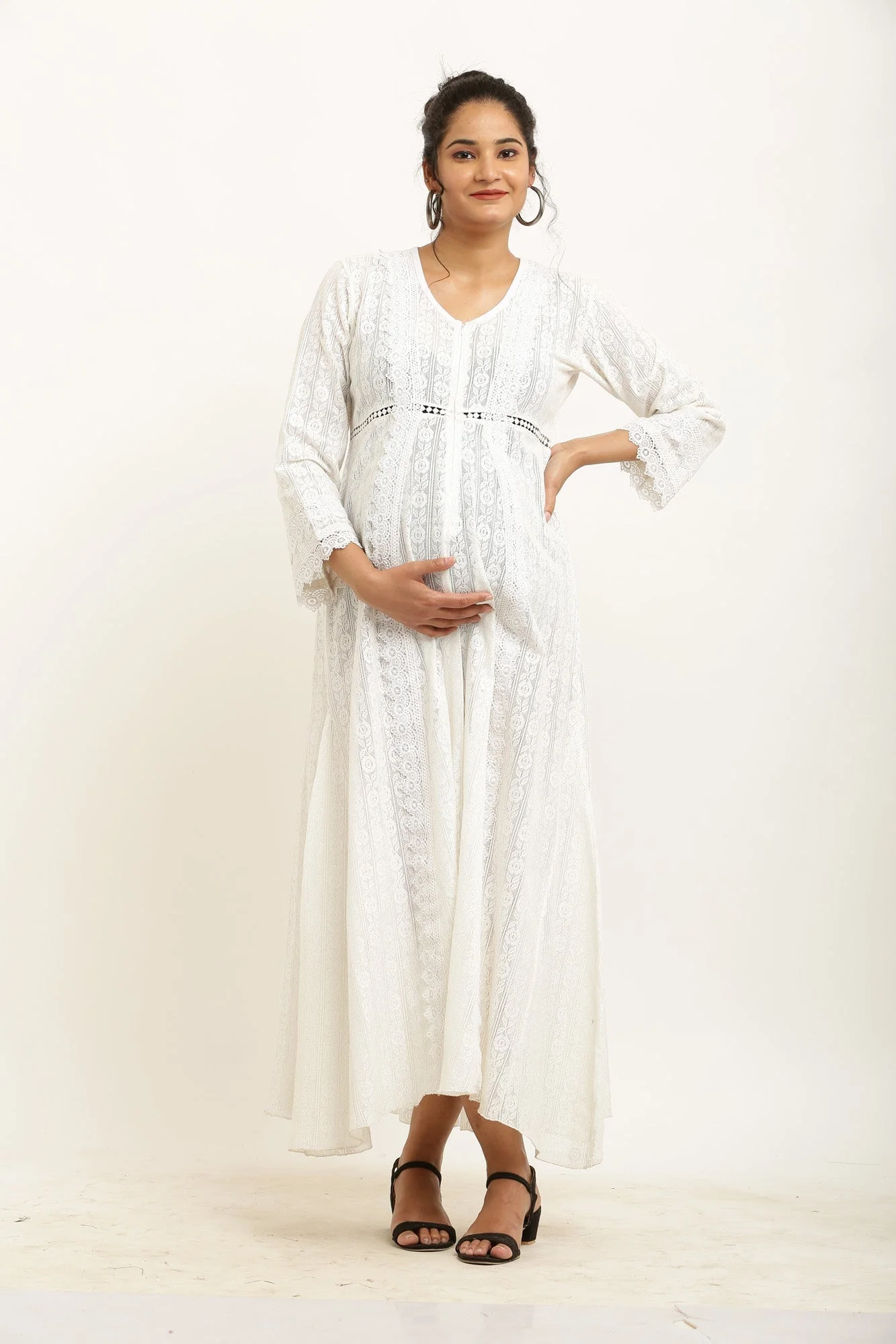 Stunning Angelic White Lace Maternity & Nursing Dress - Chenance