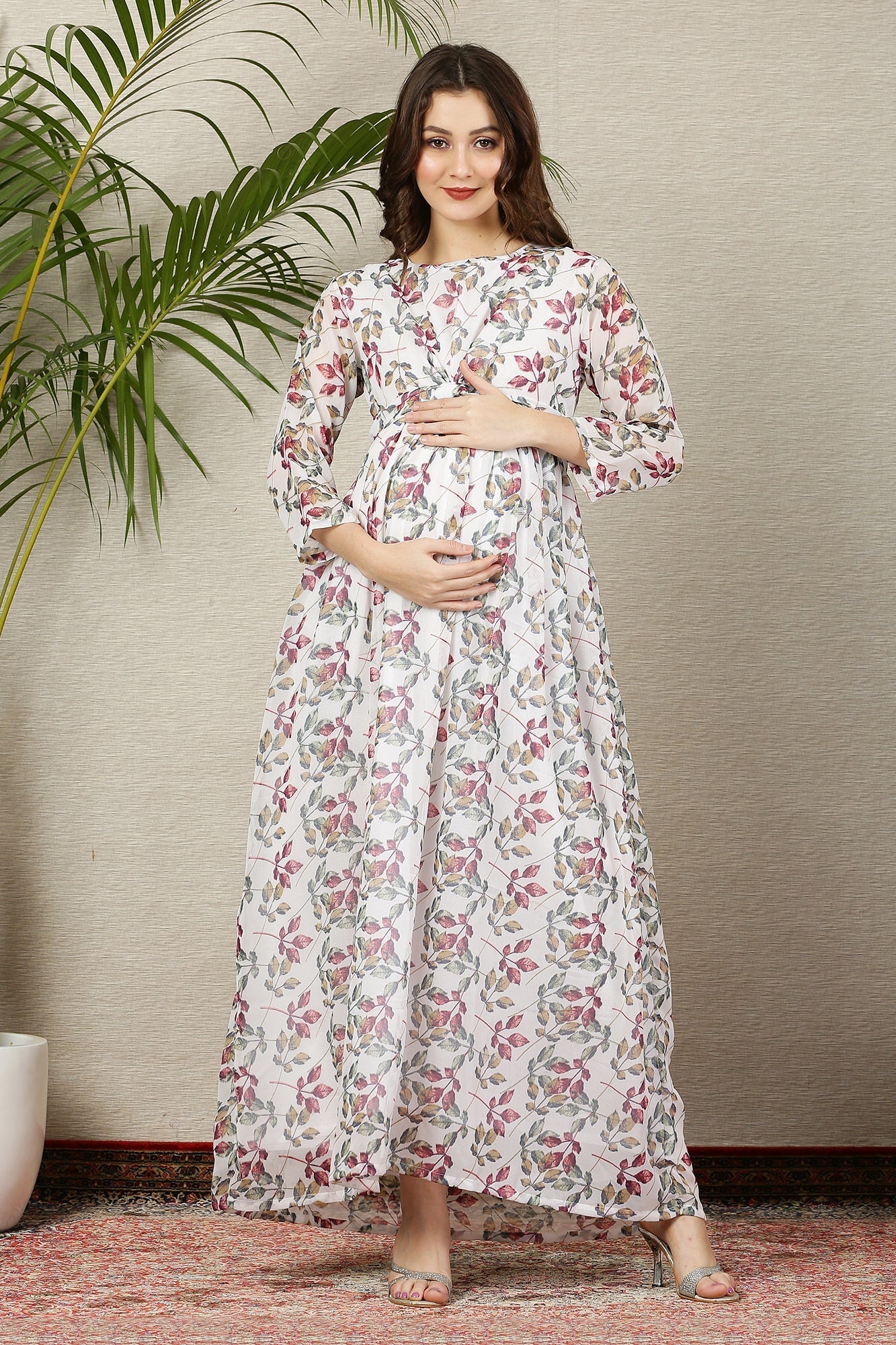 Pristine White Tropical Maternity Knot Dress - Chenance