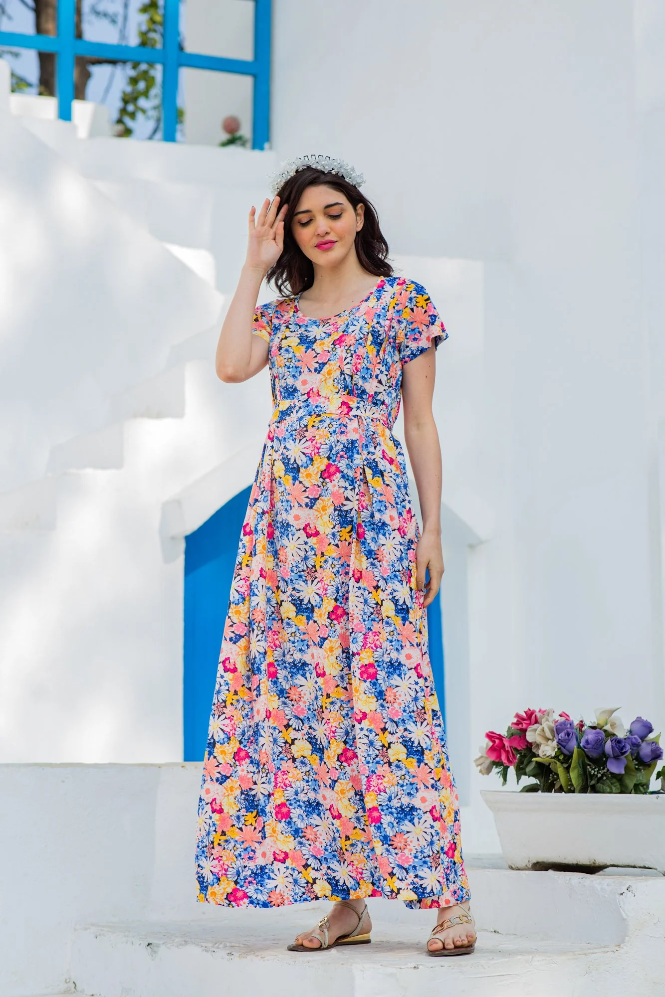 Azure Lily Pintucks Concealed Zips Dress - Chenance