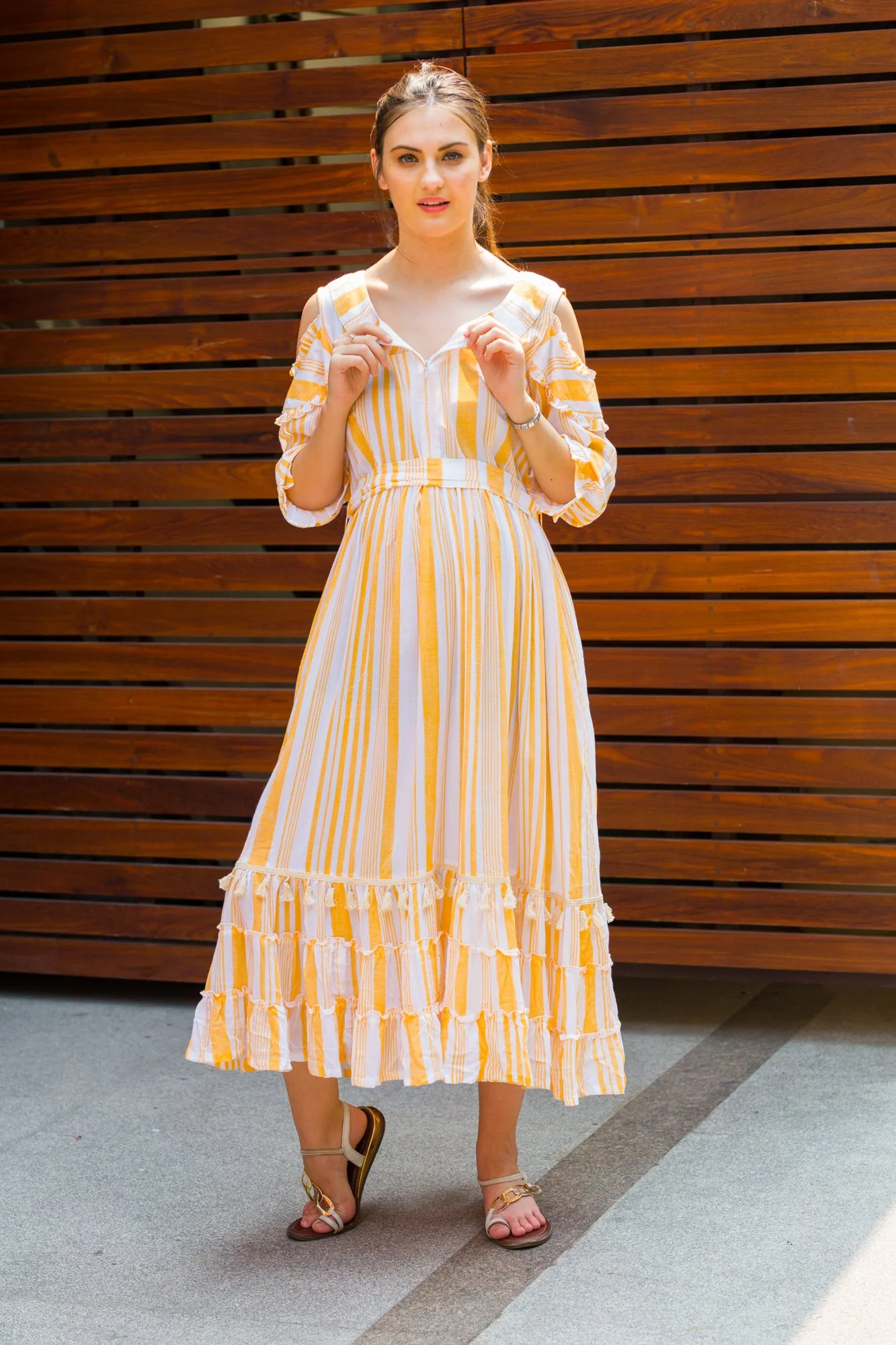 Boho Mustard Frill Maternity & Nursing Maxi - Chenance