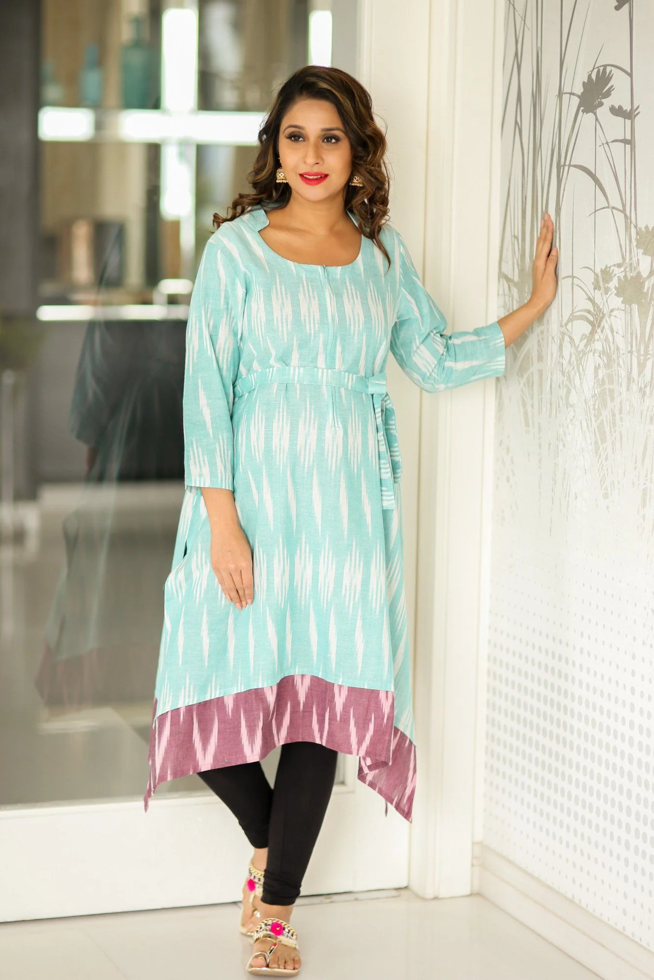 Mint Ikat Front Zip Nursing Kurta - Chenance