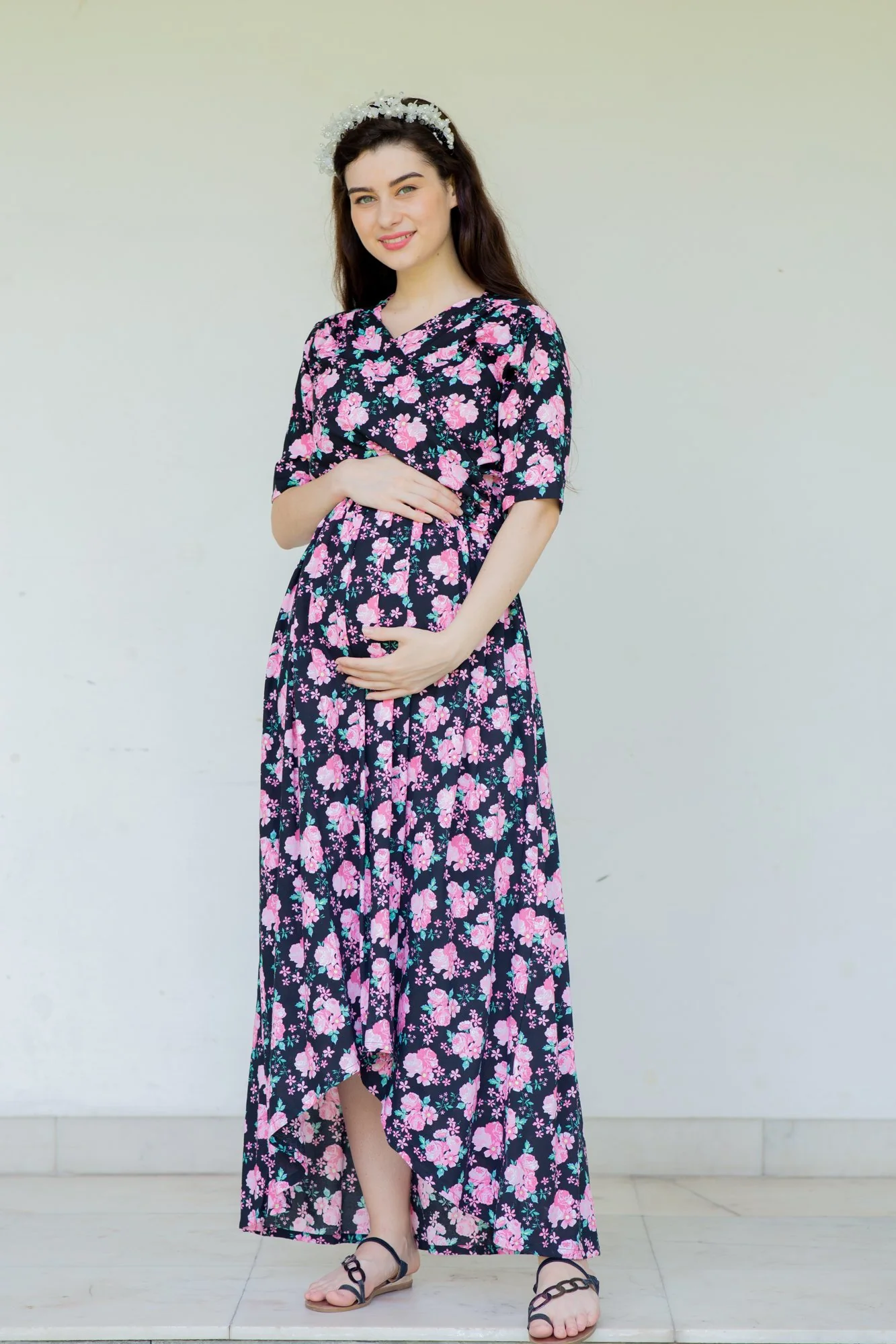 Midnight Breeze Maternity & Nursing Hi-Low Wrap Dress - Chenance
