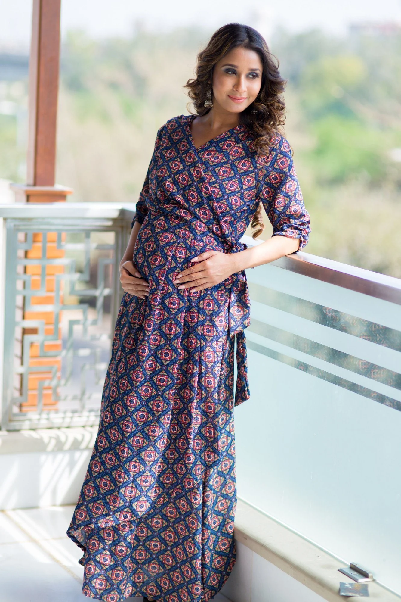 Cascading Floral Wrap Crepe Maternity & Nursing Dress - Chenance
