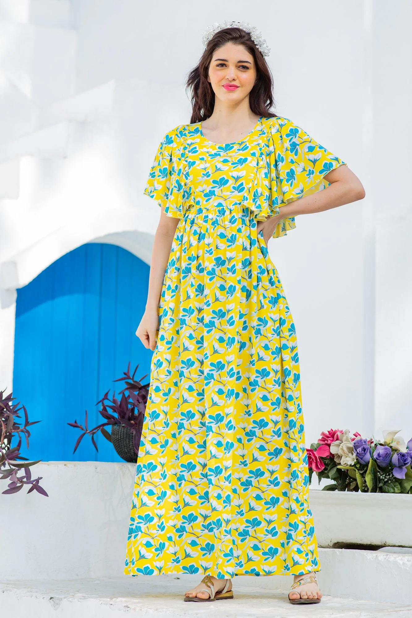 Sunny Floral Maternity & Nursing Flap Dress - Chenance