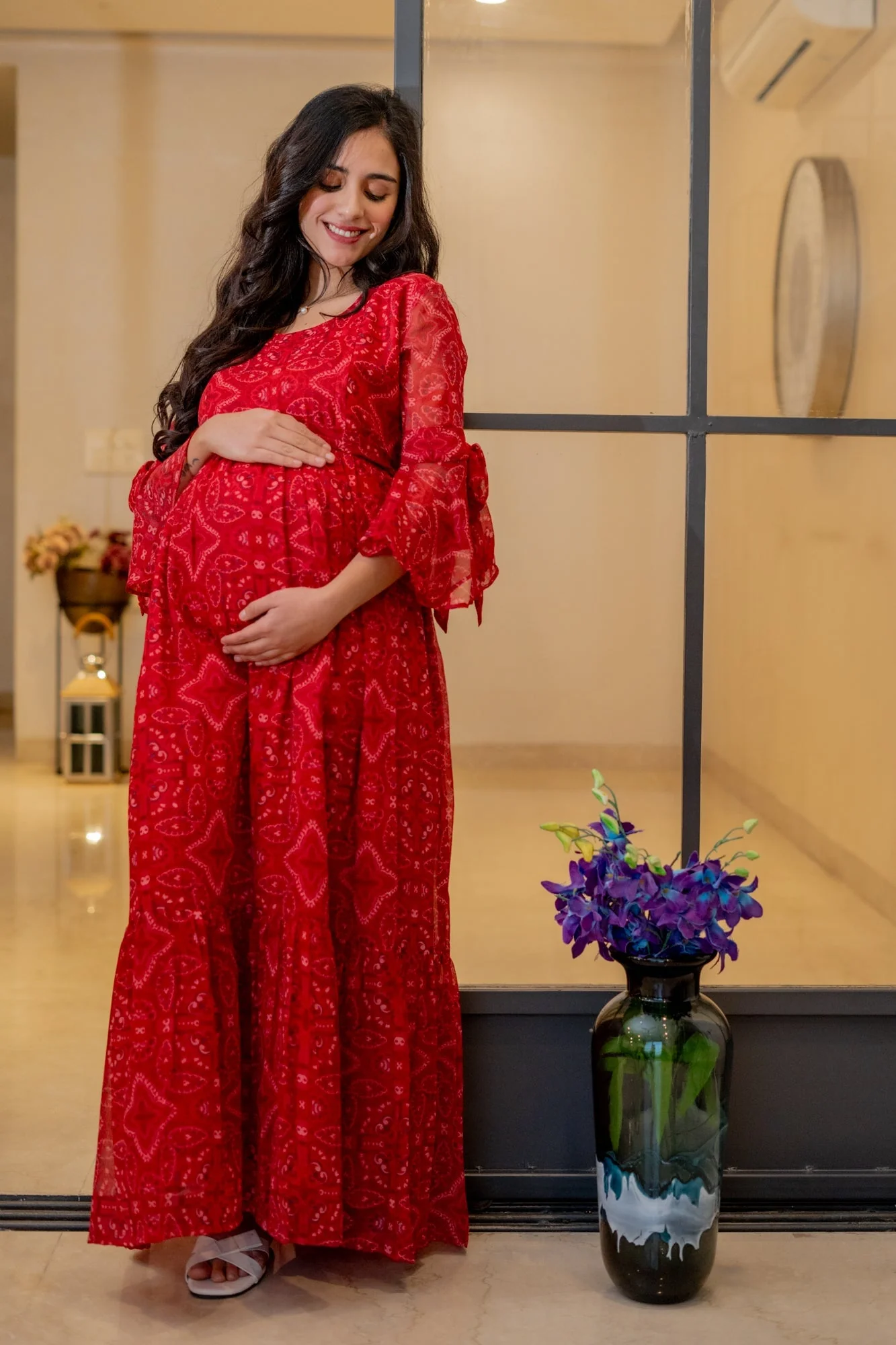 Blooming Raspberry Red Maternity & Nursing Frill Dress - Chenance