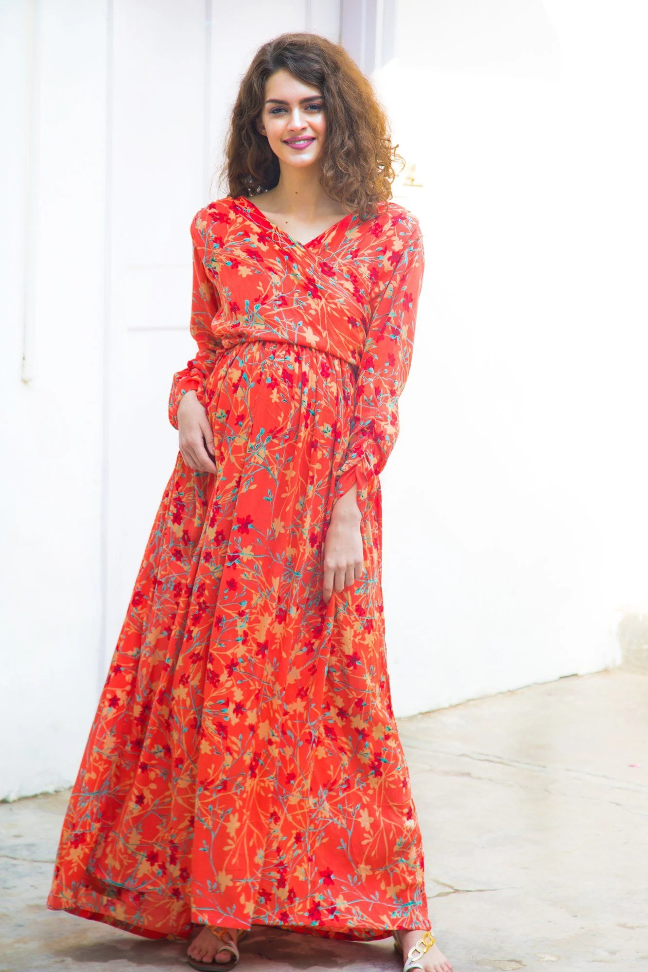 Apricot Floral Nursing Wrap Dress - Chenance
