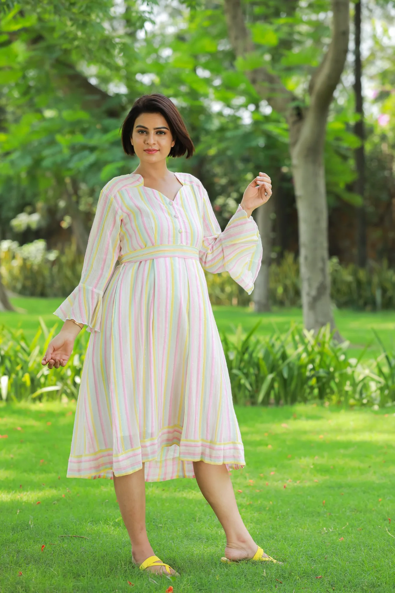 Pastel Striped Maternity & Nursing Dress - Chenance