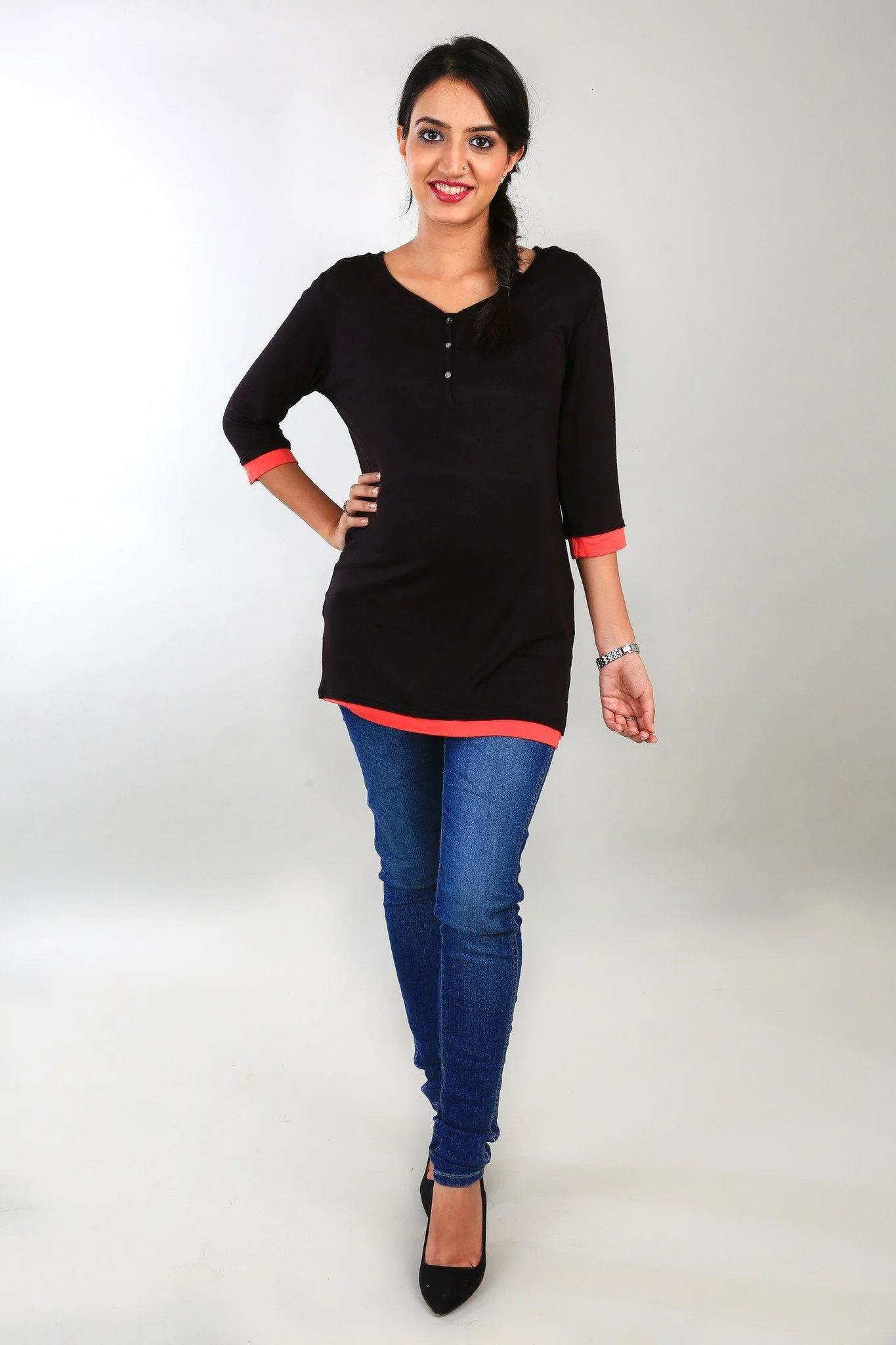 Black 3/4 Sleeves Maternity Top - Chenance