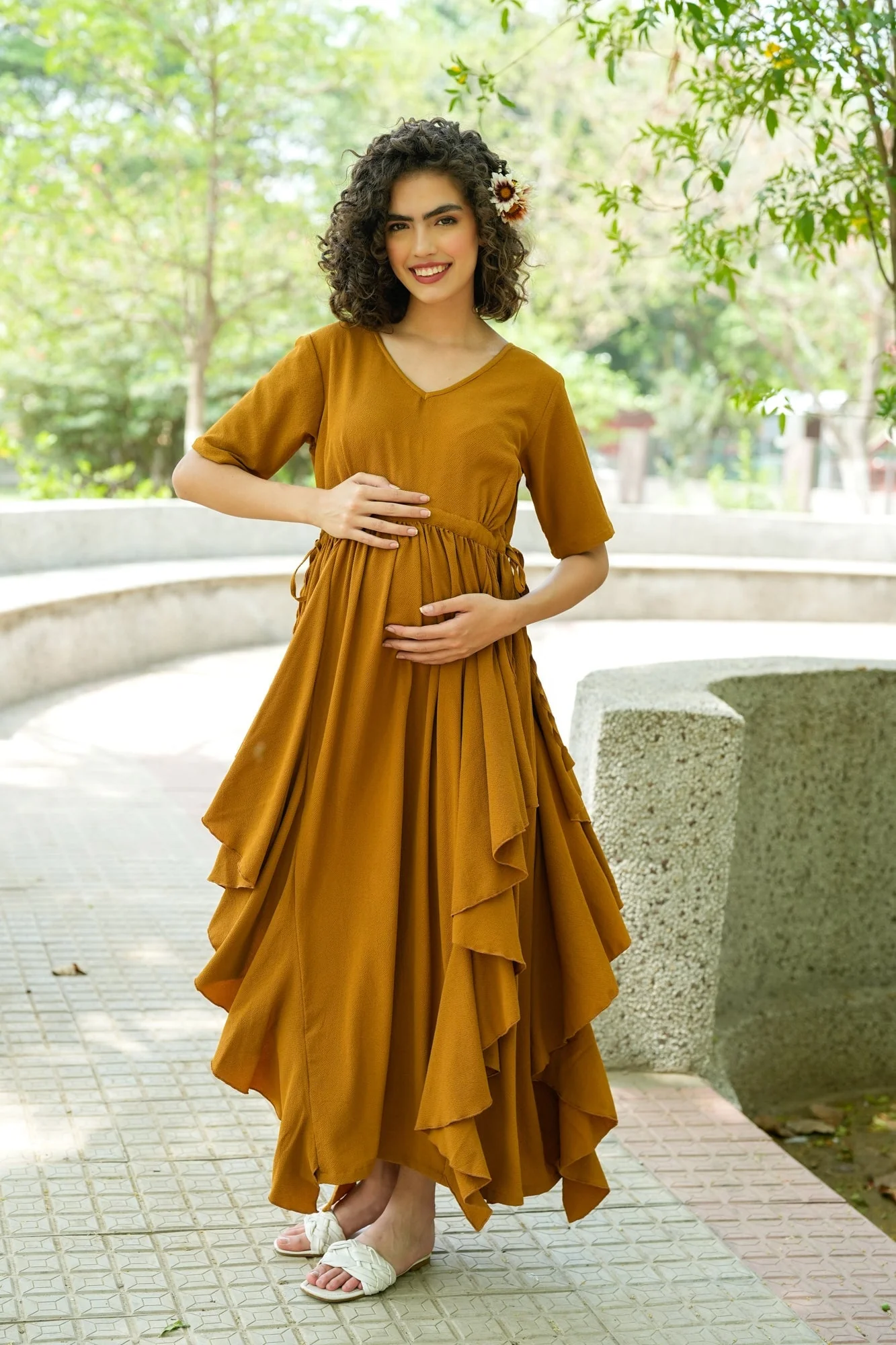 Graceful Pretty Ginger Maternity Flow Dress - Chenance