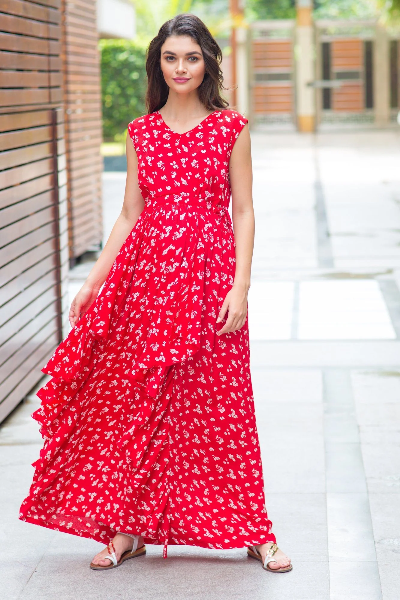 Royal Cherry Luxe Floral Maternity Dress - Chenance