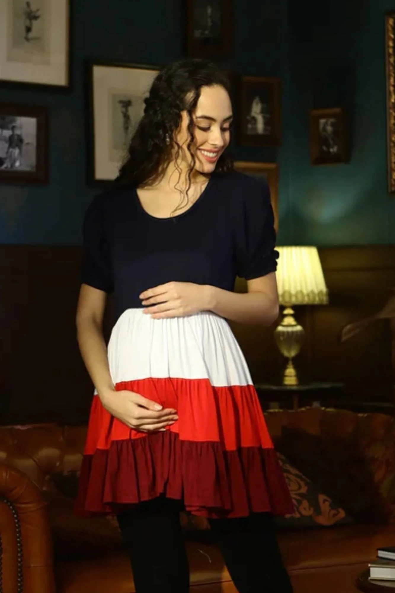 Charming Breezy Black & Red Layered Maternity Top - Chenance