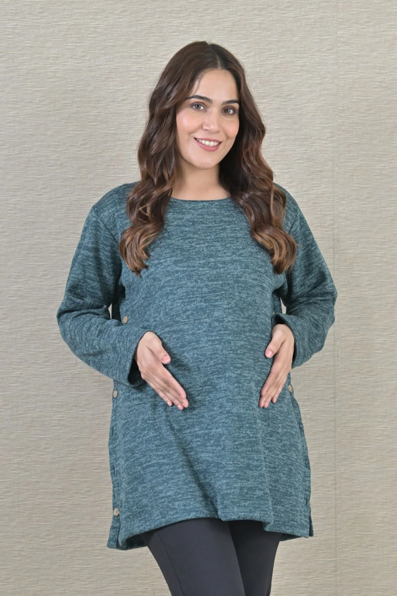 Arabian Green Maternity & Nursing Side-Slit Winter Sweater Top - Chenance