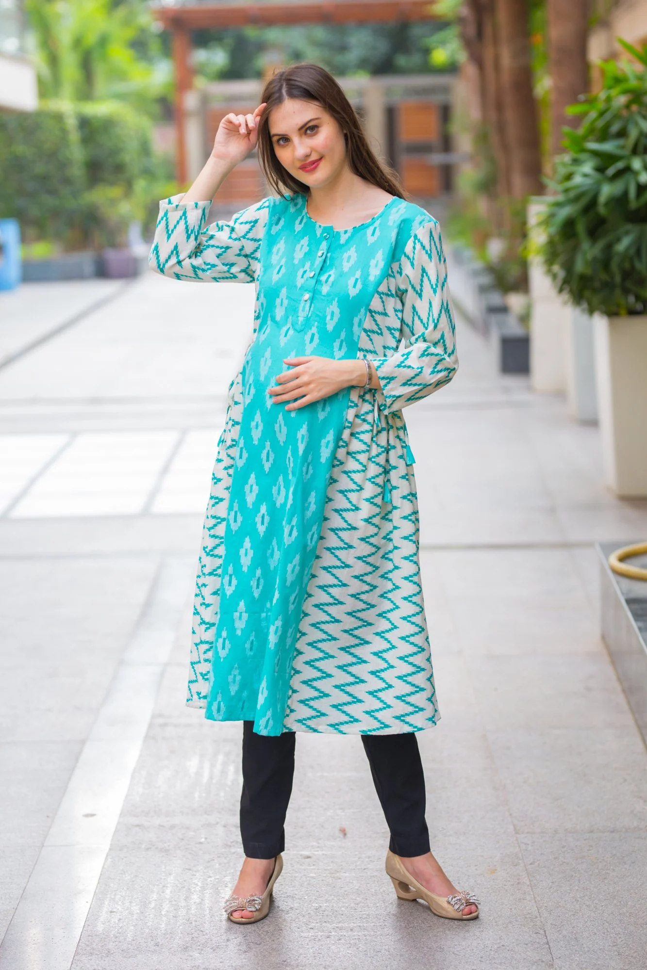 Zig Zag Patterned Maternity & Nursing Kurta - Chenance