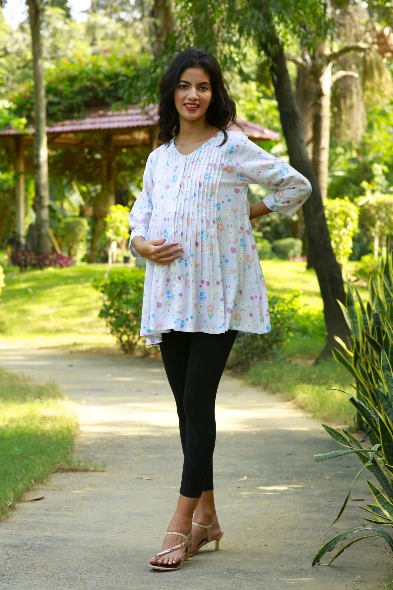 Berry Ivory Floral Maternity & Nursing Pintucks Top - Chenance