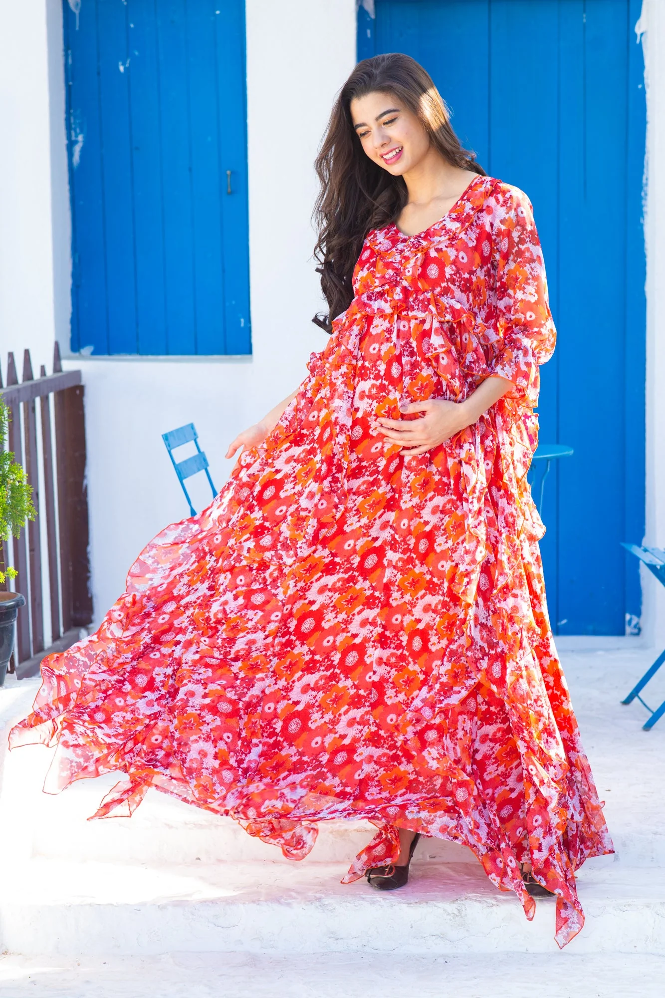 Cascading Cherry Bloom Maternity & Nursing Dress - Chenance