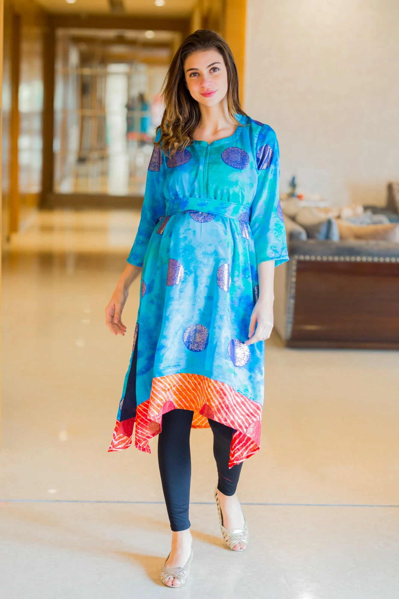 Mystical Silk Front Zip Nursing Kurta - Chenance
