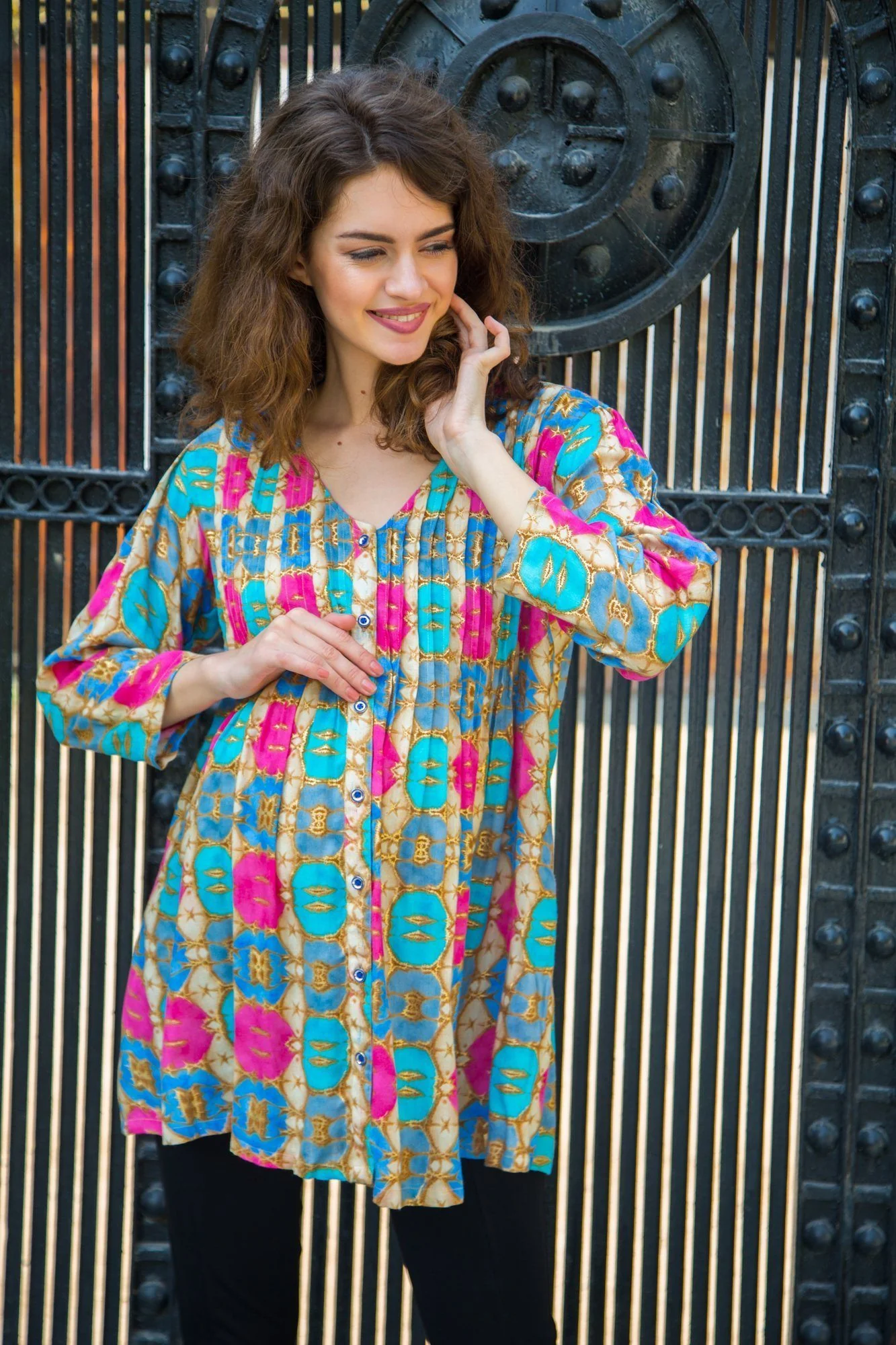 Gold Embellished Pintucks Maternity & Nursing Top - Chenance